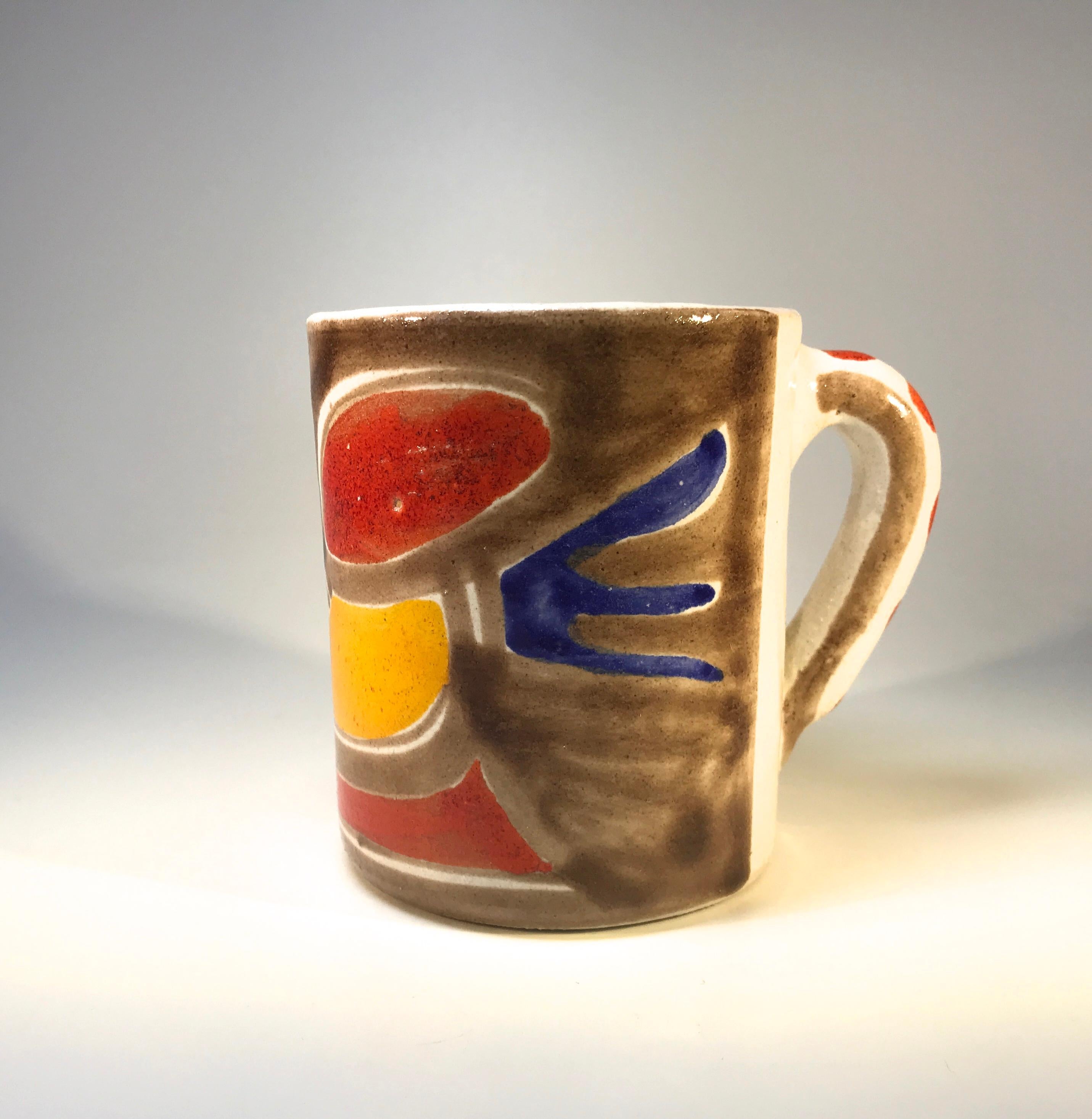 Italian DeSimone of Italy, Hand Painted Chirpy Bird Ceramic Midcentury Coffee Mug, c1960