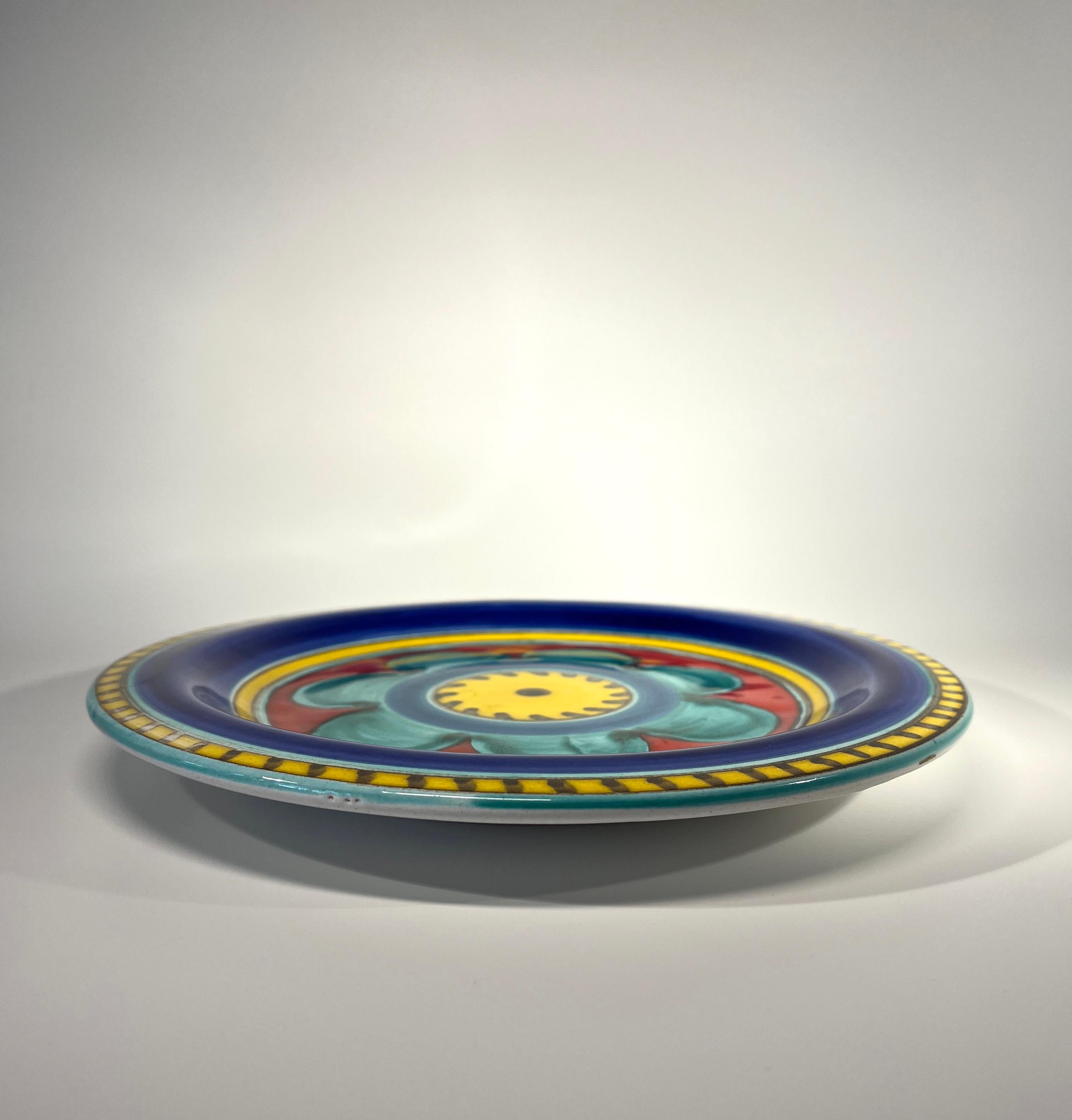 Mid-Century Modern DeSimone of Italy, Hand Painted Colorful Ceramic Plate, 1960s For Sale