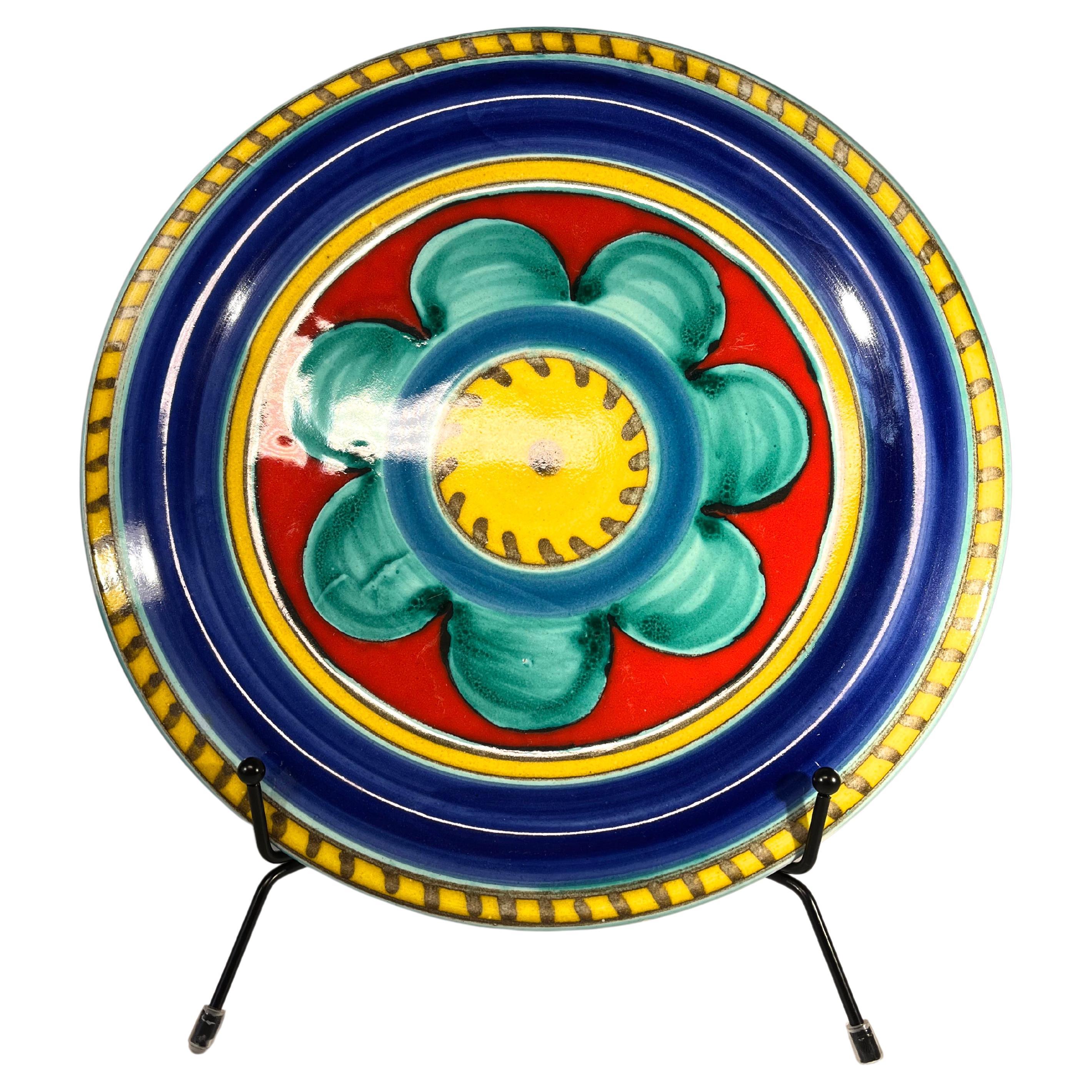 DeSimone of Italy, Hand Painted Colorful Ceramic Plate, 1960s For Sale