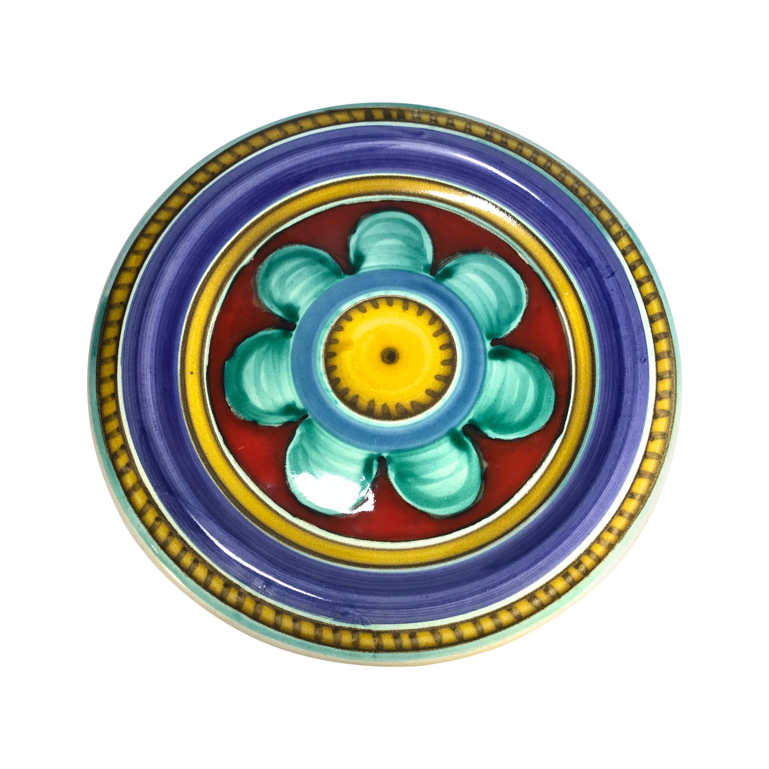 DeSimone of Italy, Hand Painted Colourful Ceramic Plate, 1960s