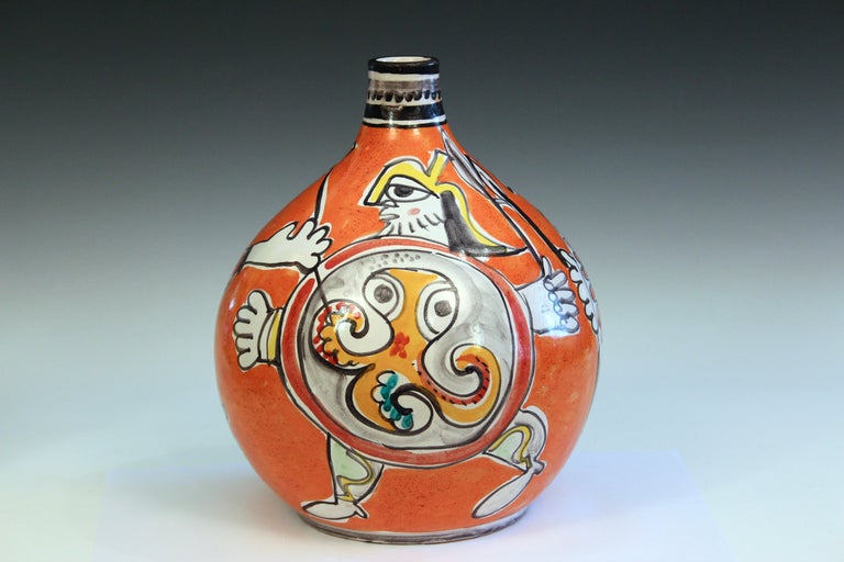 Mid-Century Modern DeSimone Pottery Vase Pirate Warrior Italian Raymor Picasso Style For Sale