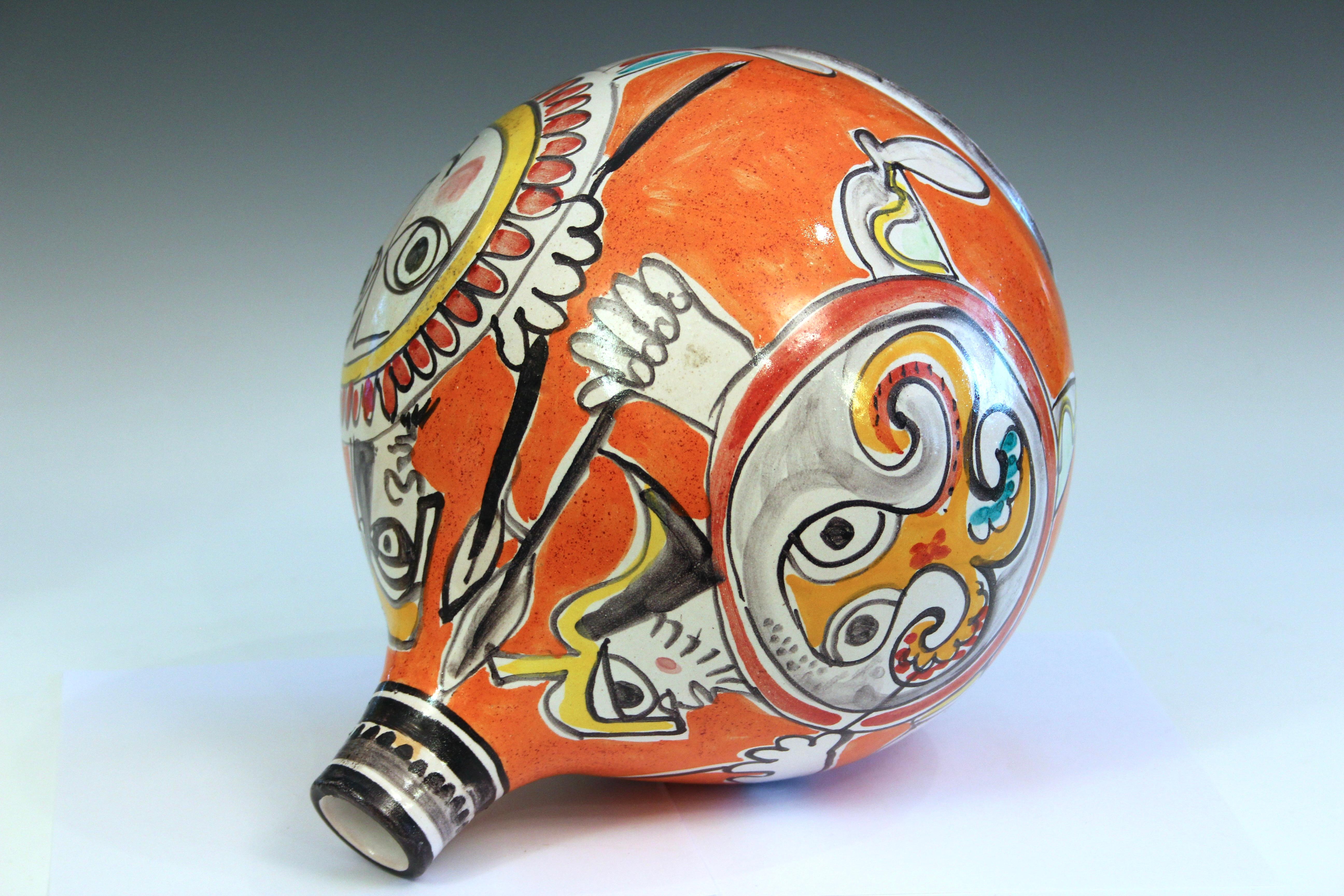 Turned DeSimone Pottery Vase Pirate Warrior Italian Raymor Picasso Style