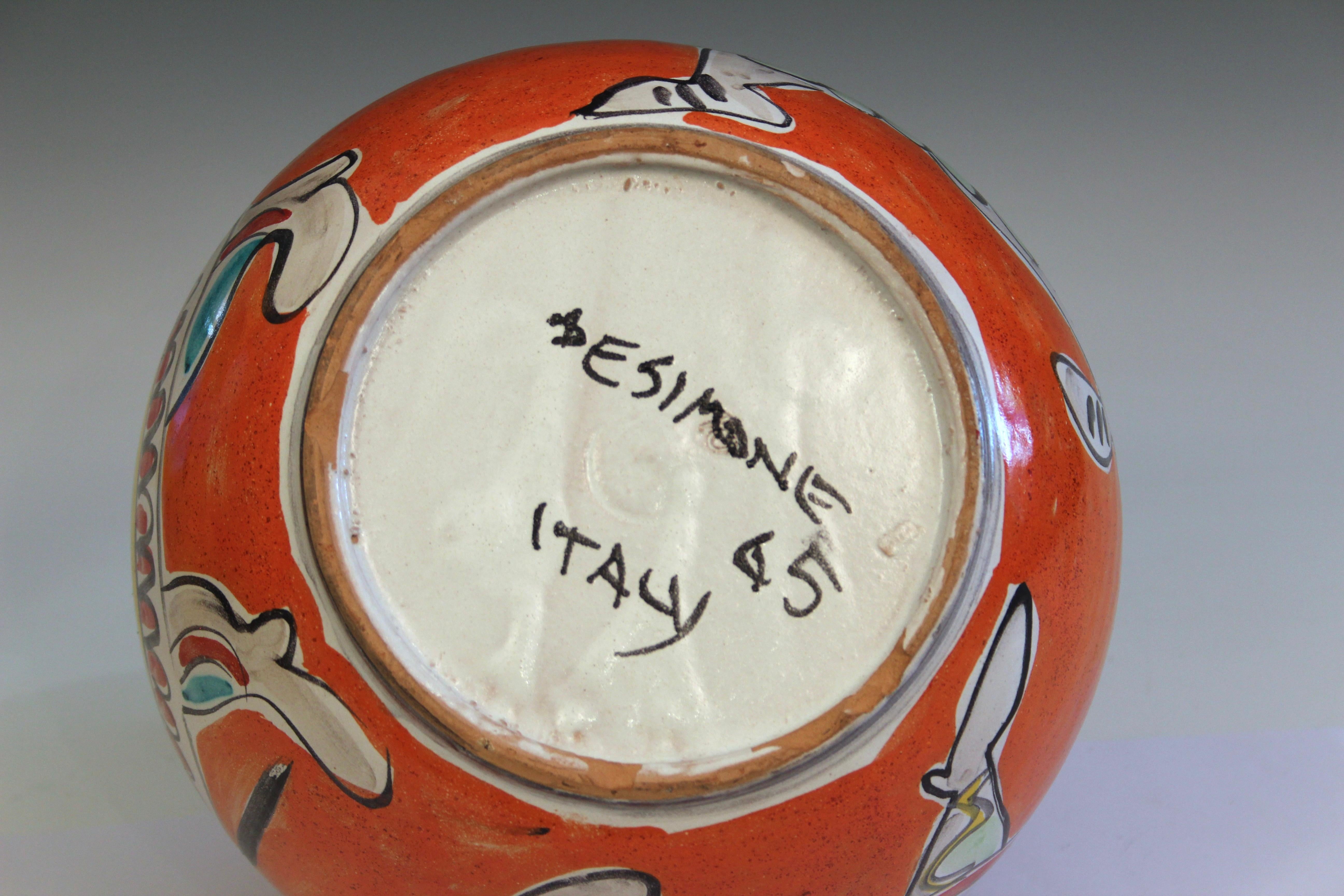 Mid-20th Century DeSimone Pottery Vase Pirate Warrior Italian Raymor Picasso Style