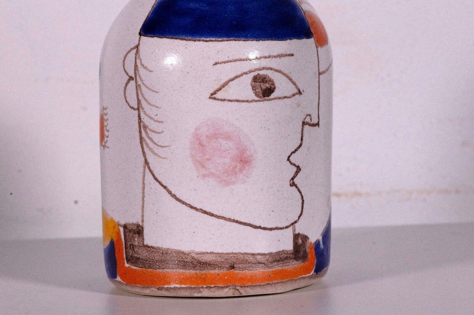 Desimonte Italy Signed Ceramic Face Design Hand Painted Mid Century Modern Vase For Sale 3