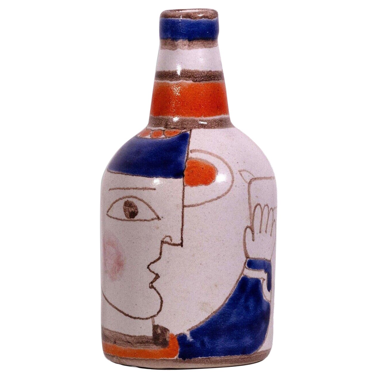 Desimonte Italy Signed Ceramic Face Design Hand Painted Mid Century Modern Vase