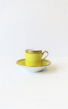 Italian Yellow and Gold Espresso or Tea Cup & Saucer by Designer Richard Ginori