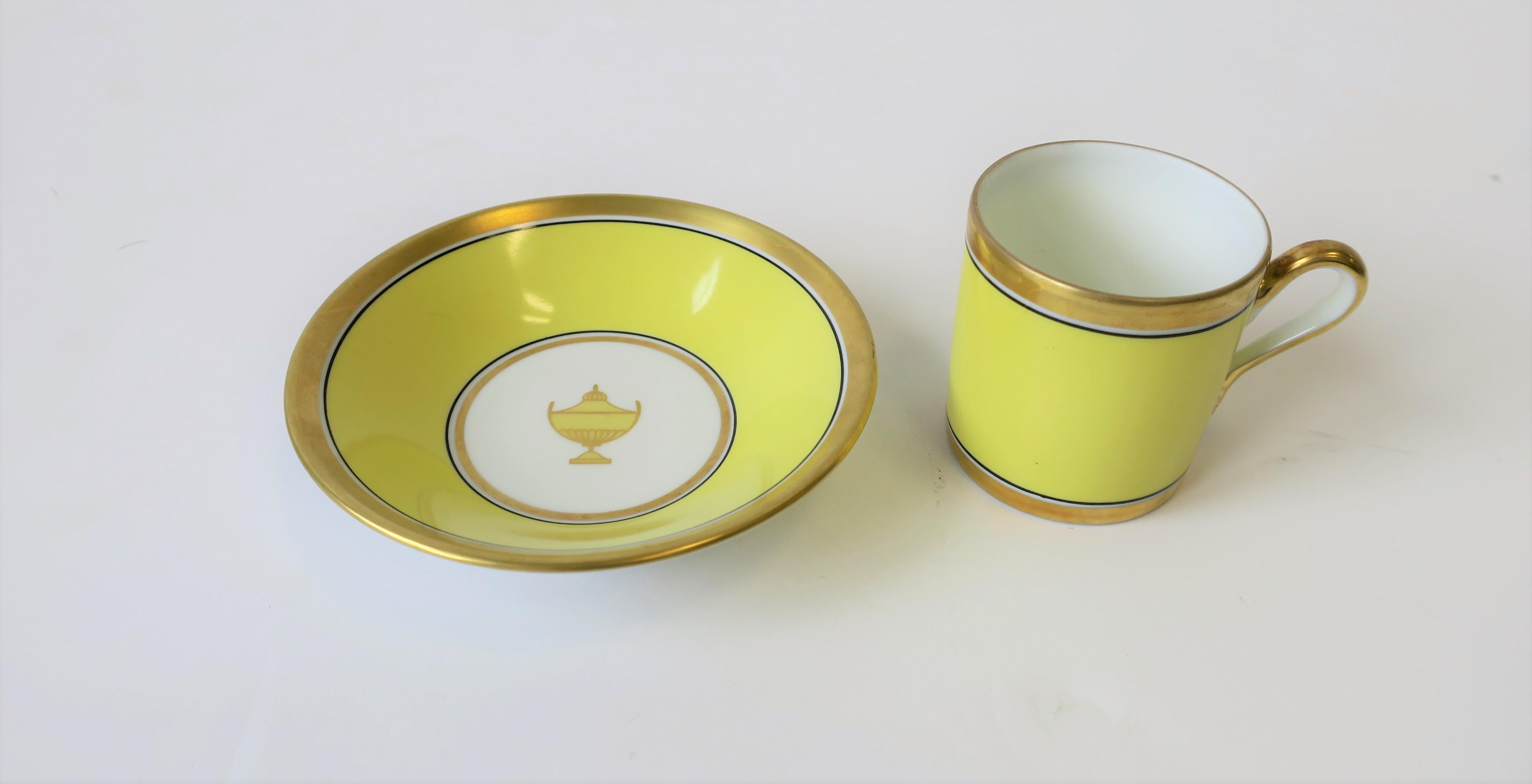 Classical Roman Italian Yellow and Gold Espresso or Tea Cup & Saucer by Designer Richard Ginori