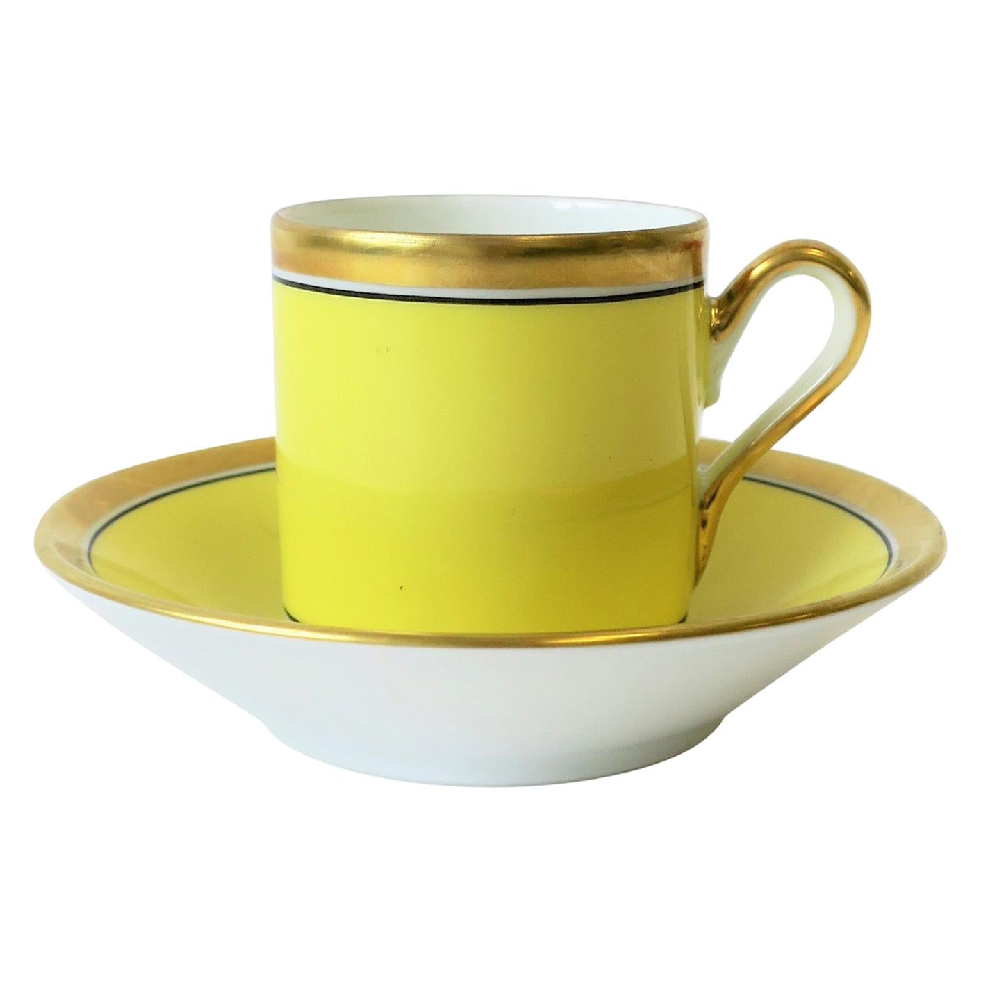 Italian Yellow and Gold Espresso or Tea Cup & Saucer by Designer Richard Ginori