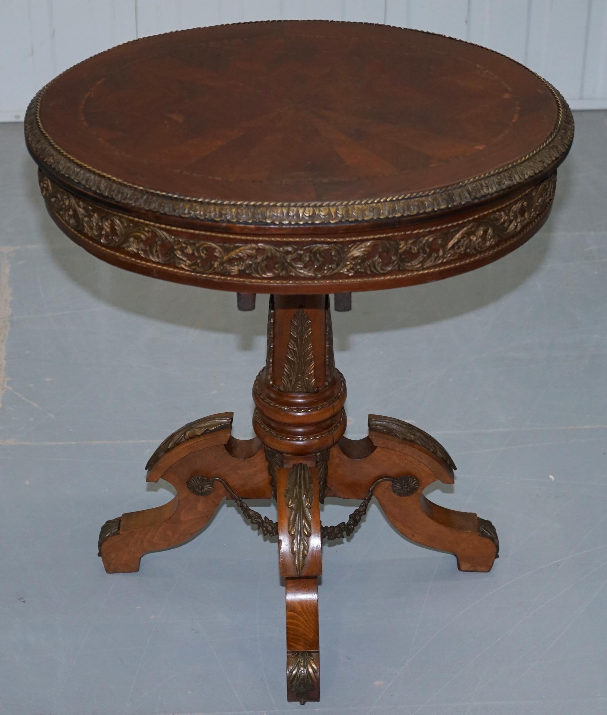 Hand-Carved Desirable French Marquetry Inlaid Side End Lamp Wine Table with Ormolu Mounts For Sale