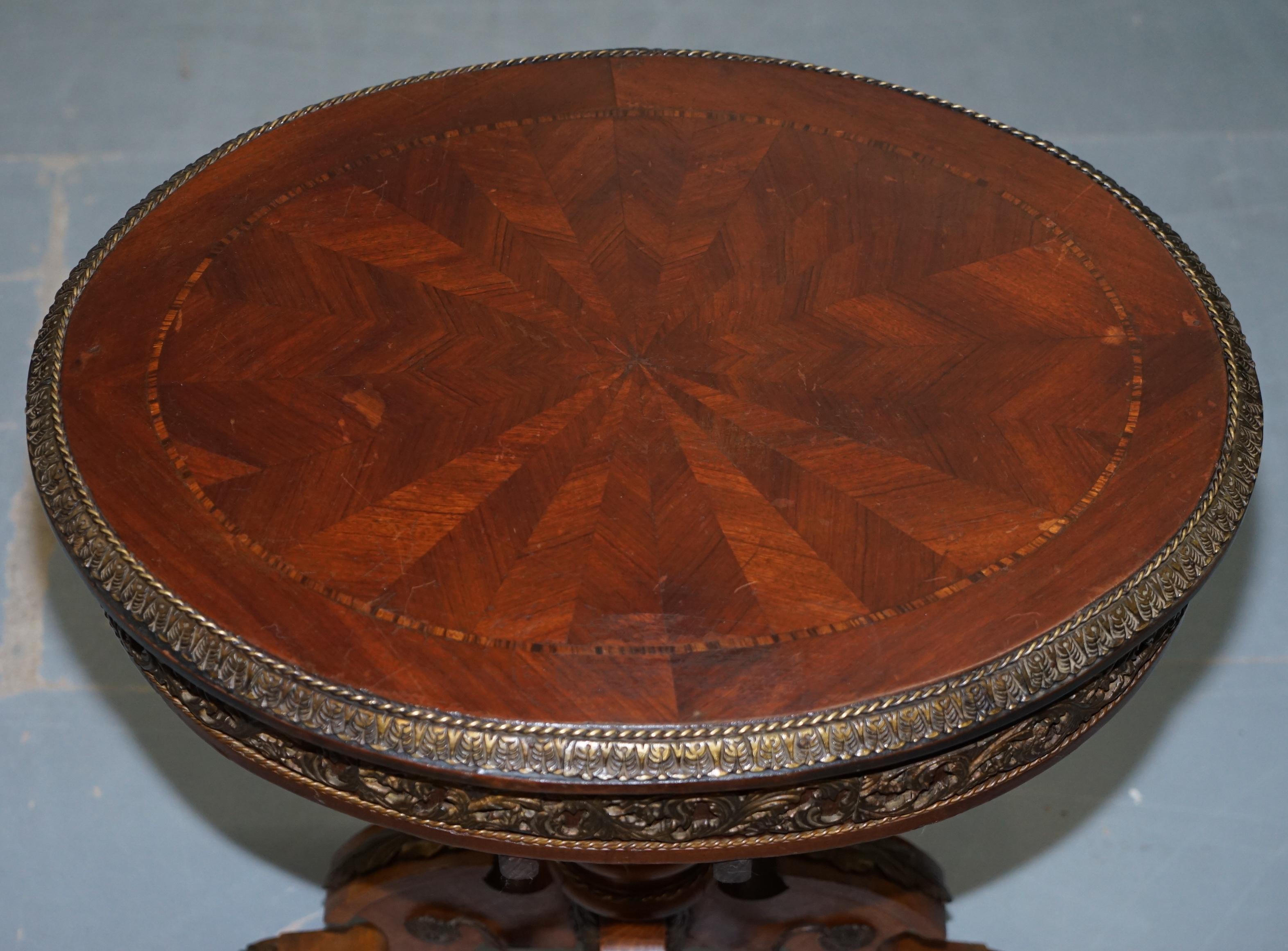 19th Century Desirable French Marquetry Inlaid Side End Lamp Wine Table with Ormolu Mounts For Sale