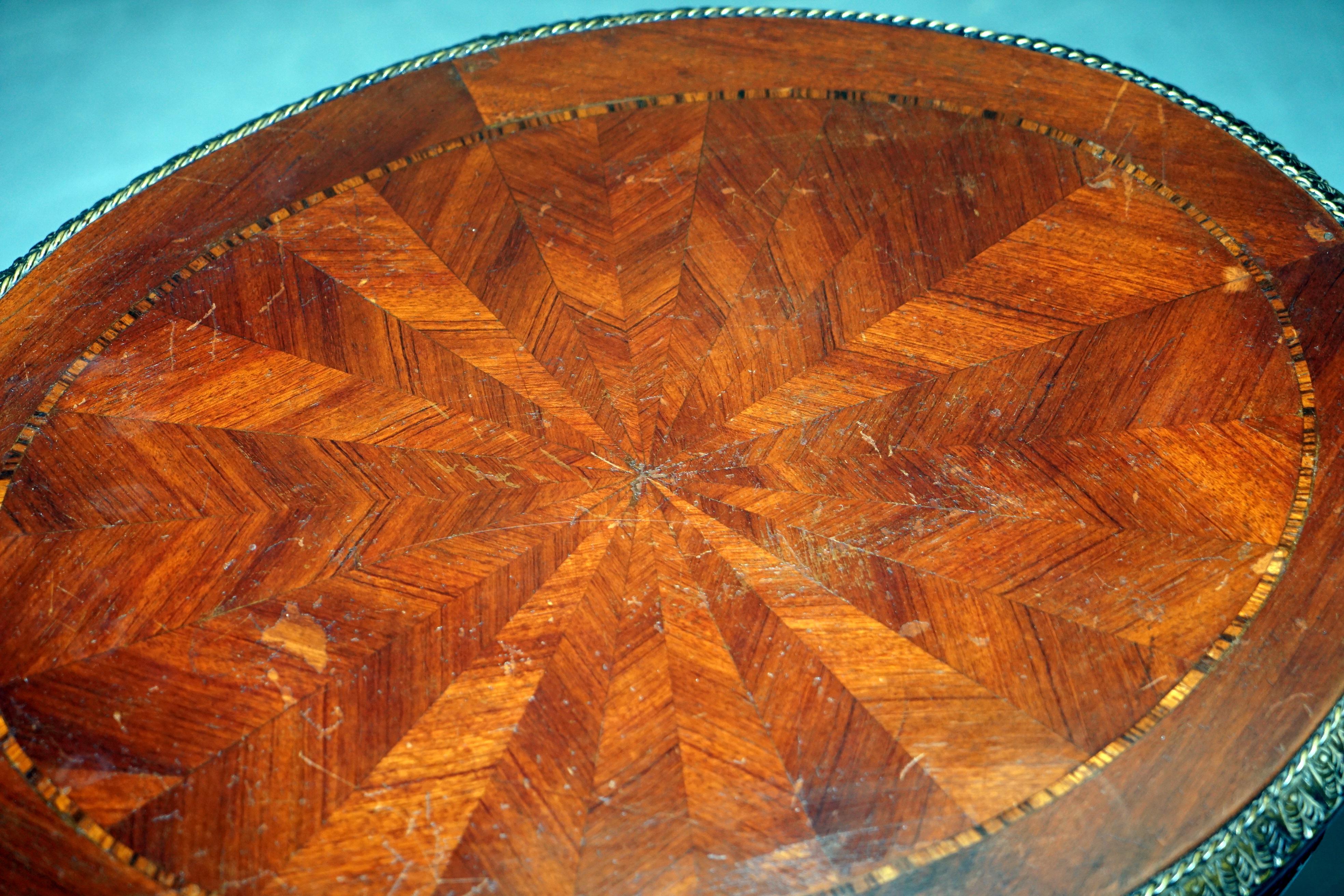 Walnut Desirable French Marquetry Inlaid Side End Lamp Wine Table with Ormolu Mounts For Sale