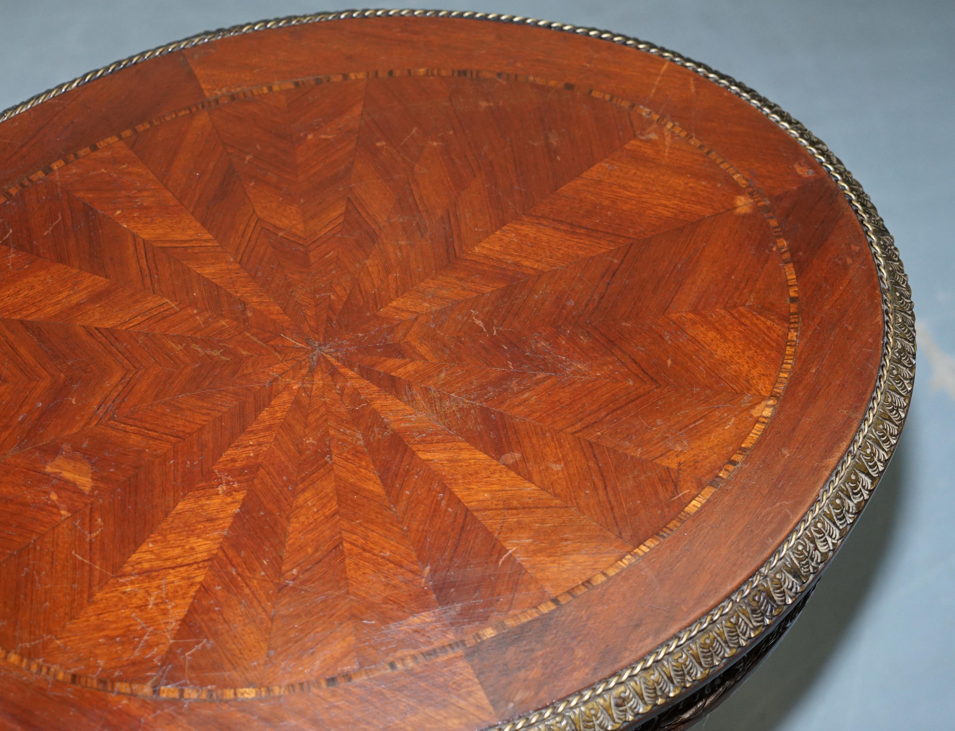 Desirable French Marquetry Inlaid Side End Lamp Wine Table with Ormolu Mounts For Sale 1