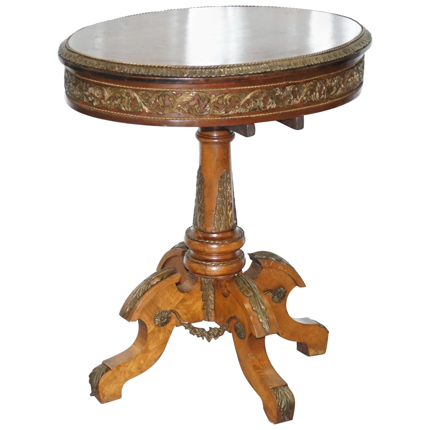 Desirable French Marquetry Inlaid Side End Lamp Wine Table with Ormolu Mounts For Sale