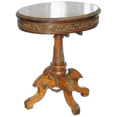 Desirable French Marquetry Inlaid Side End Lamp Wine Table with Ormolu Mounts