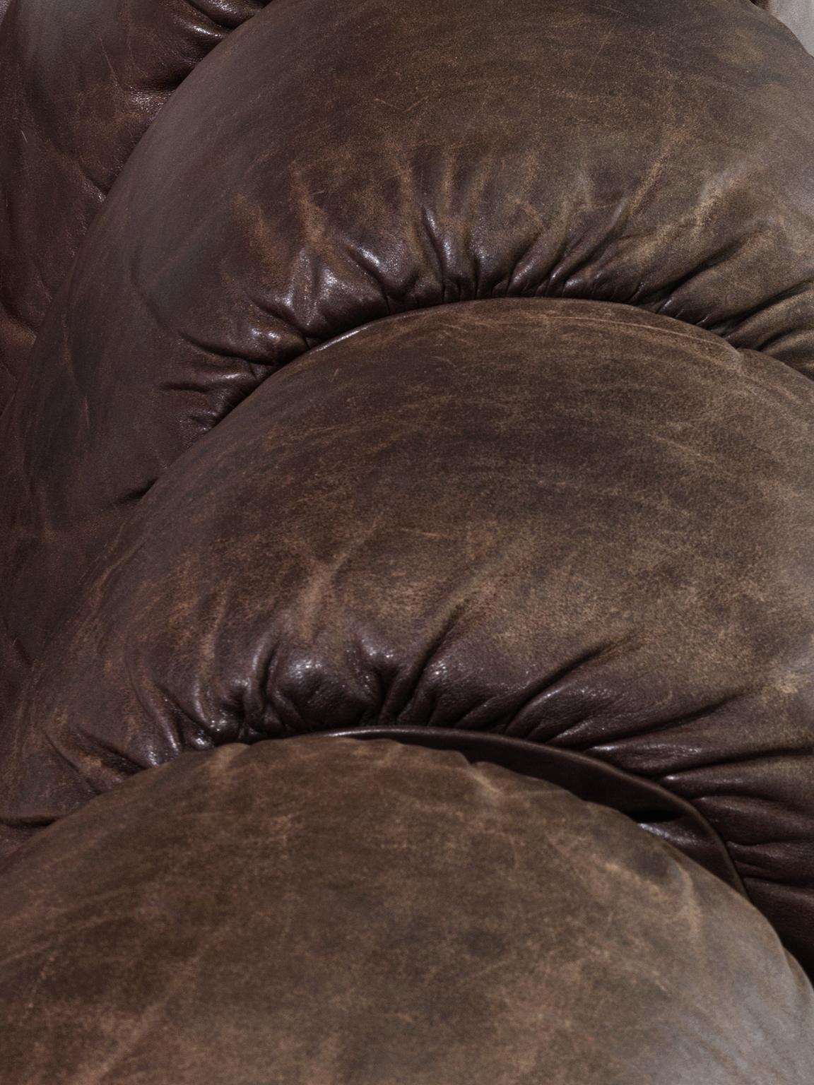 Late 20th Century Desirable Patinated De Sede 'Snake' Non Stop Sofa in Dark Brown Leather