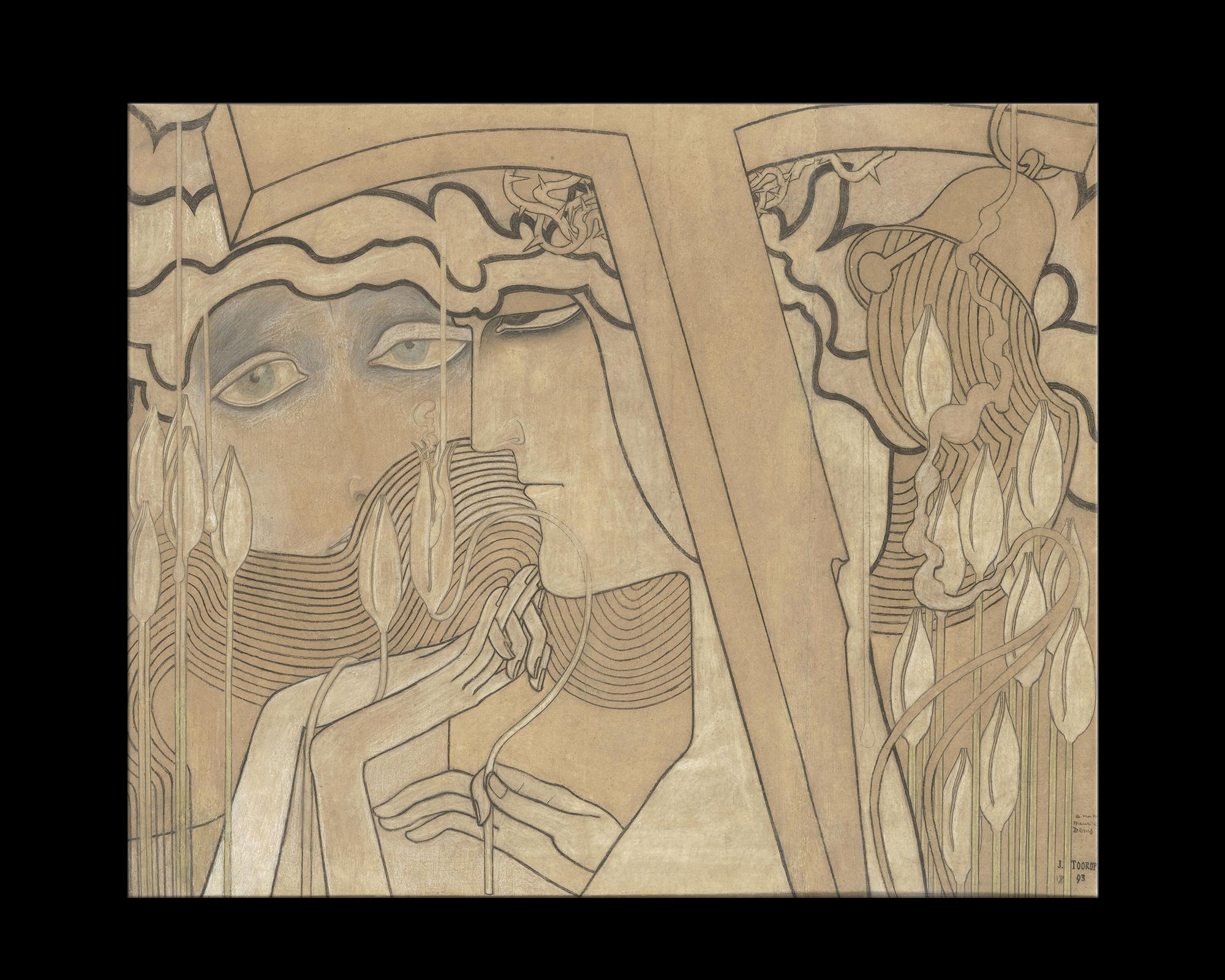 Desire and Satisfaction, after Dutch Art Deco Pastel by Jan Toorop In Excellent Condition For Sale In Fairhope, AL