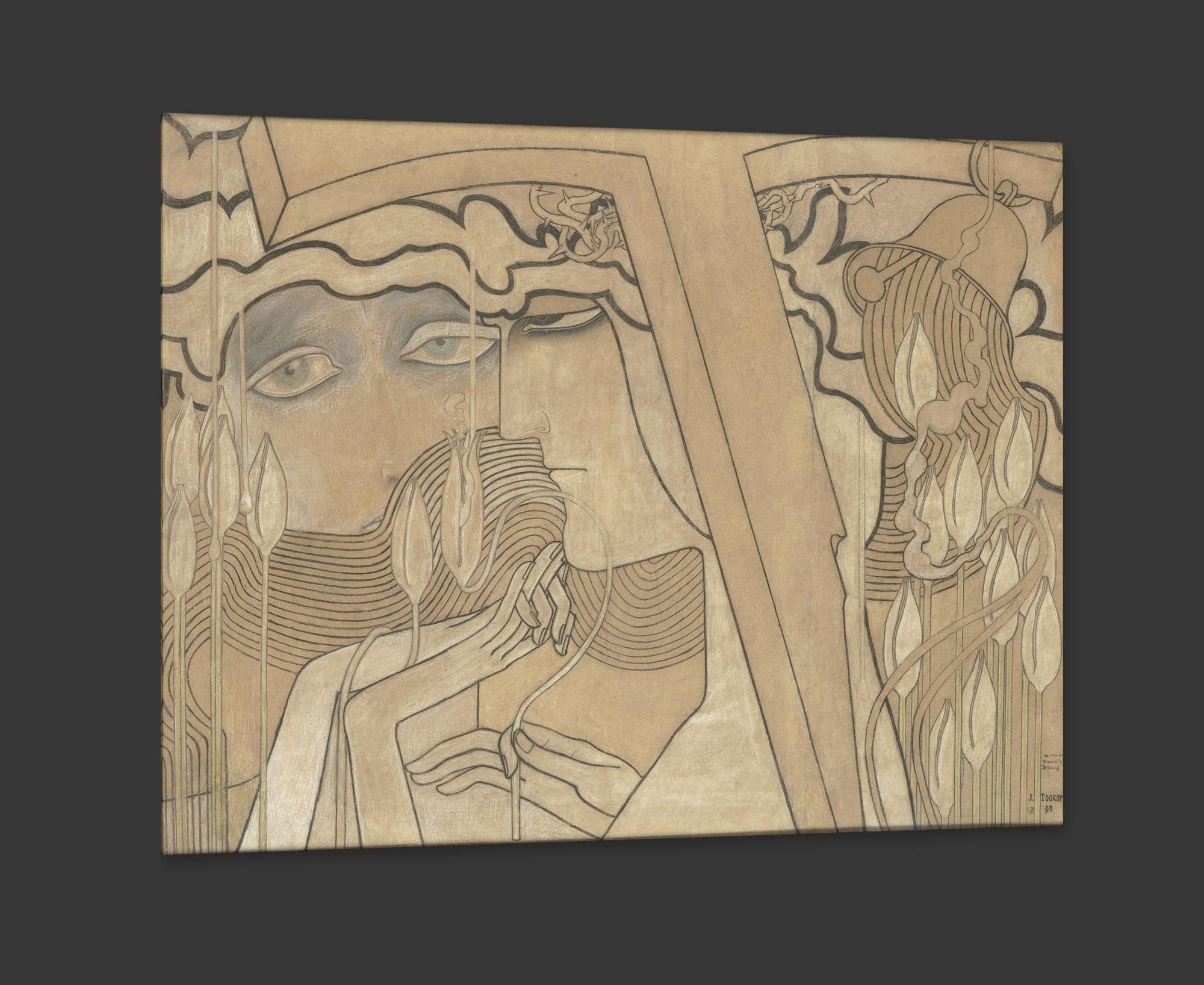 Contemporary Desire and Satisfaction, after Dutch Art Deco Pastel by Jan Toorop For Sale