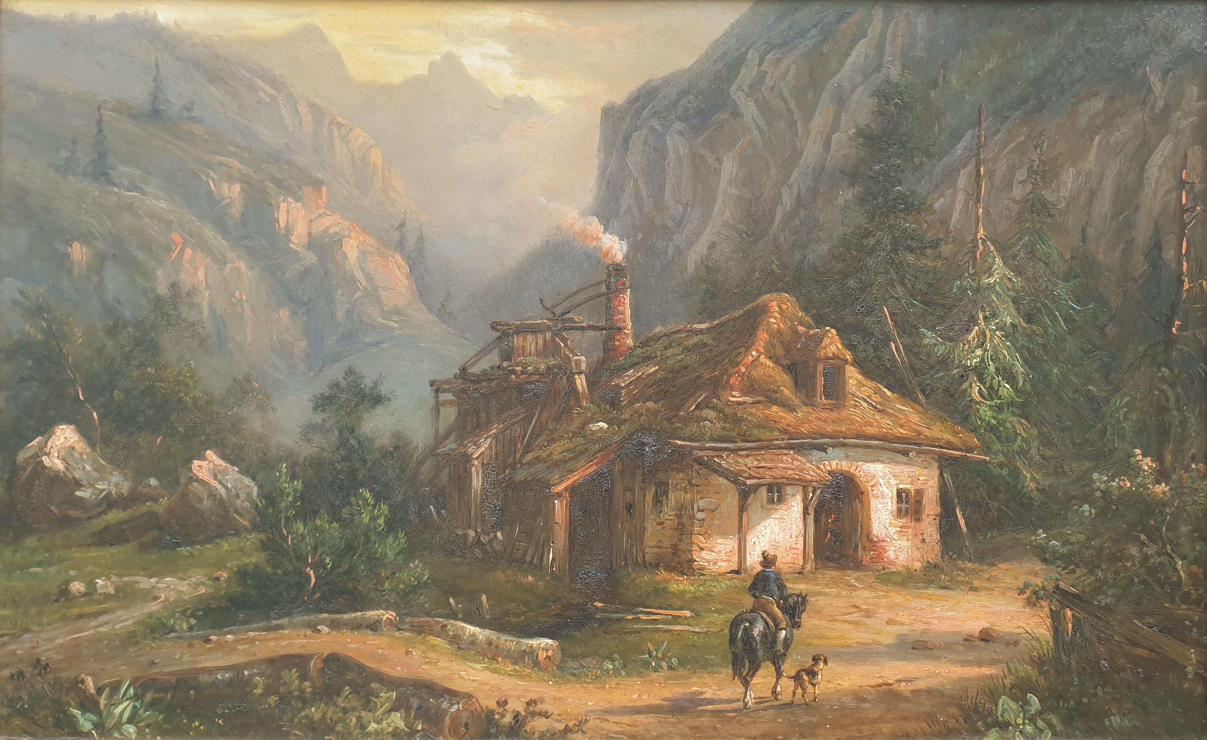 THOMASSIN Attributed Austrian landscapes romantic pair painting Brazil 19th   - Painting by Desiré Thomassin