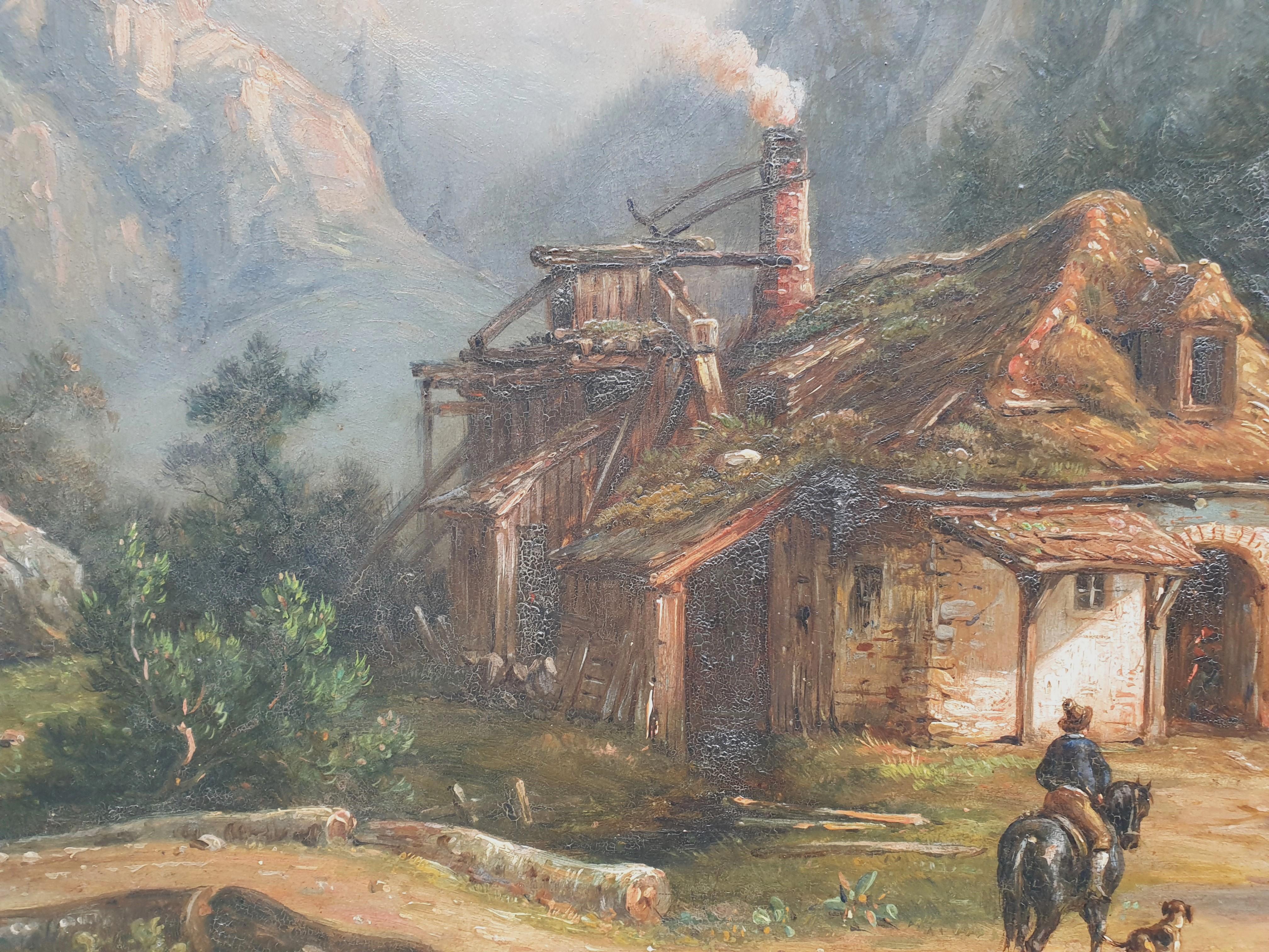THOMASSIN Attribué aux paysages autrichiens paire romantique peinture Brésil 19ème siècle   - Marron Landscape Painting par Desiré Thomassin