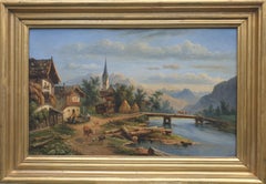 Antique THOMASSIN Attributed Austrian landscapes romantic pair painting Brazil 19th  