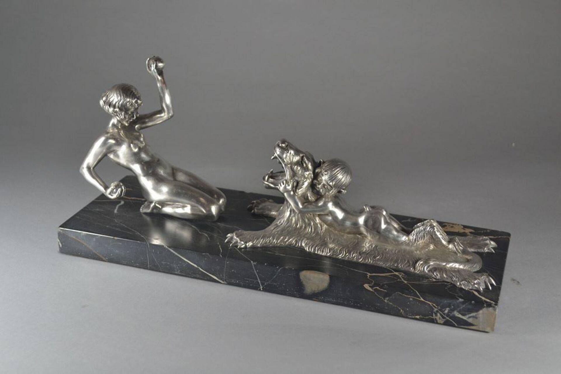 Desiree Grisard Rare Bronze of a Lady Playing with a Faun Art Deco In Excellent Condition In Barjols, FR