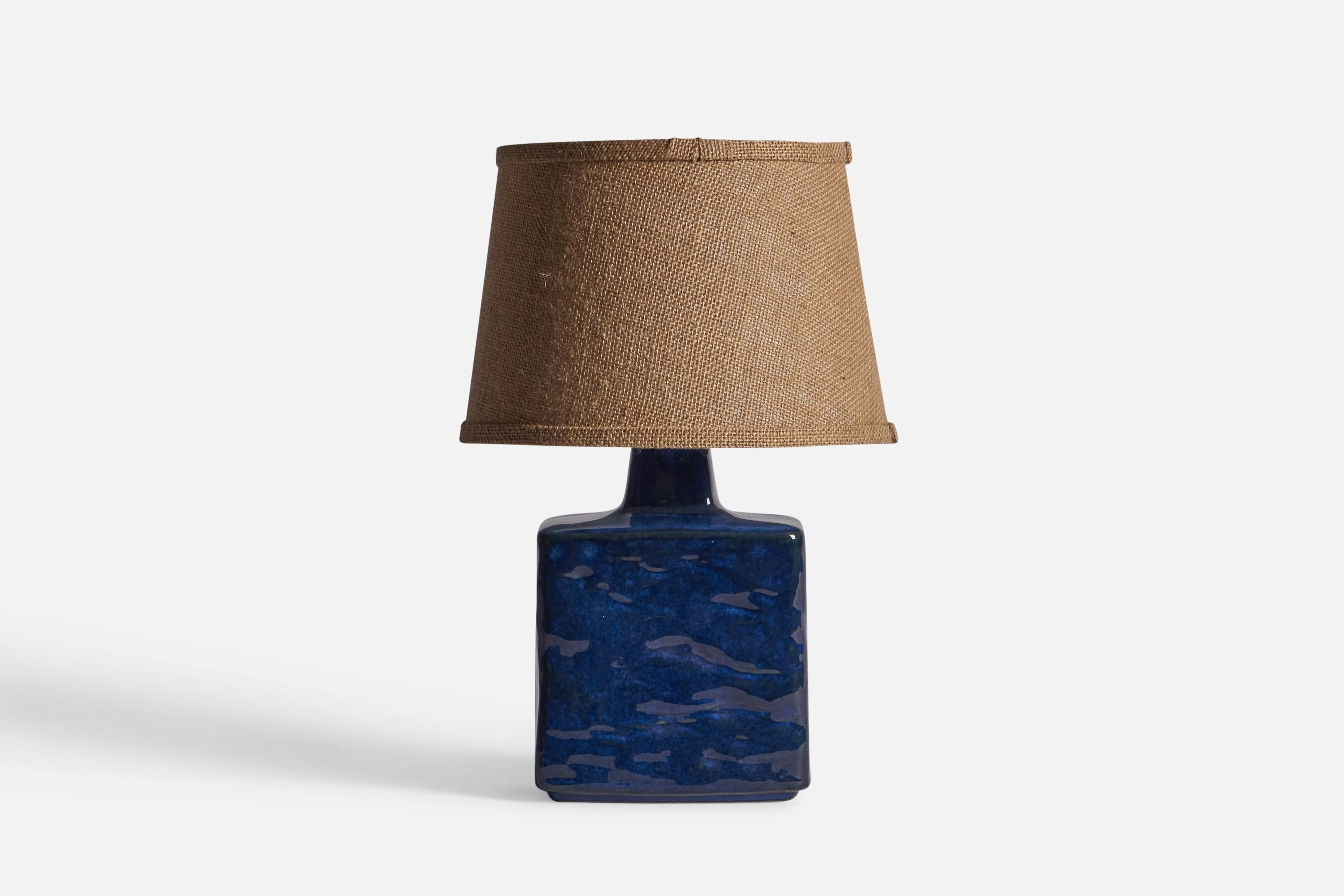 A blue-glazed stoneware lamp, designed and produced by Desiree Stentøj, Denmark, c. 1960s.

Dimensions of Lamp (inches): 11.5