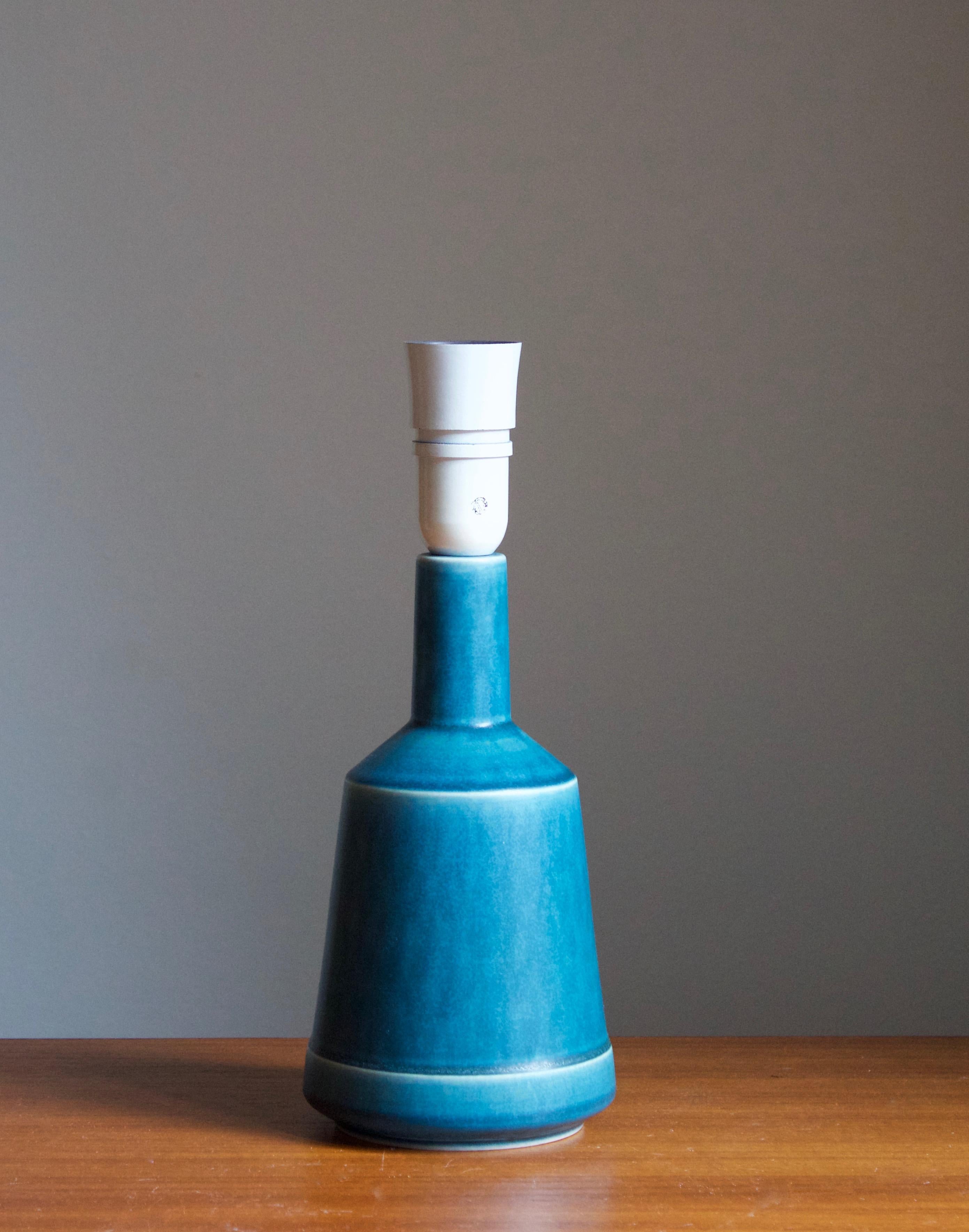 Mid-Century Modern Desiree Stentøj, Table Lamp, Blue Glazed Stoneware, Denmark, 1960s