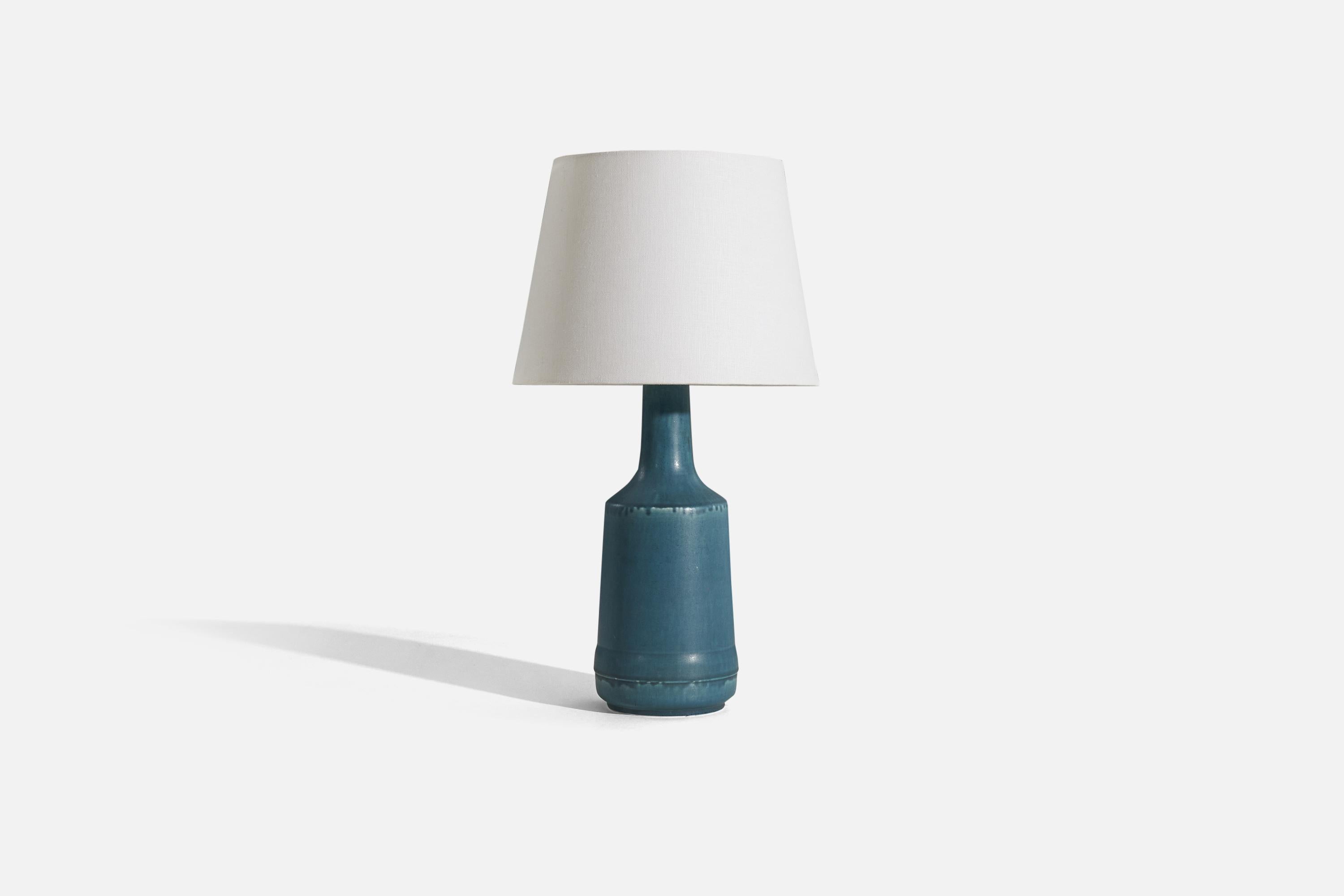 Mid-Century Modern Desiree Stentøj, Table Lamp, Blue Glazed Stoneware, Denmark, 1960s For Sale