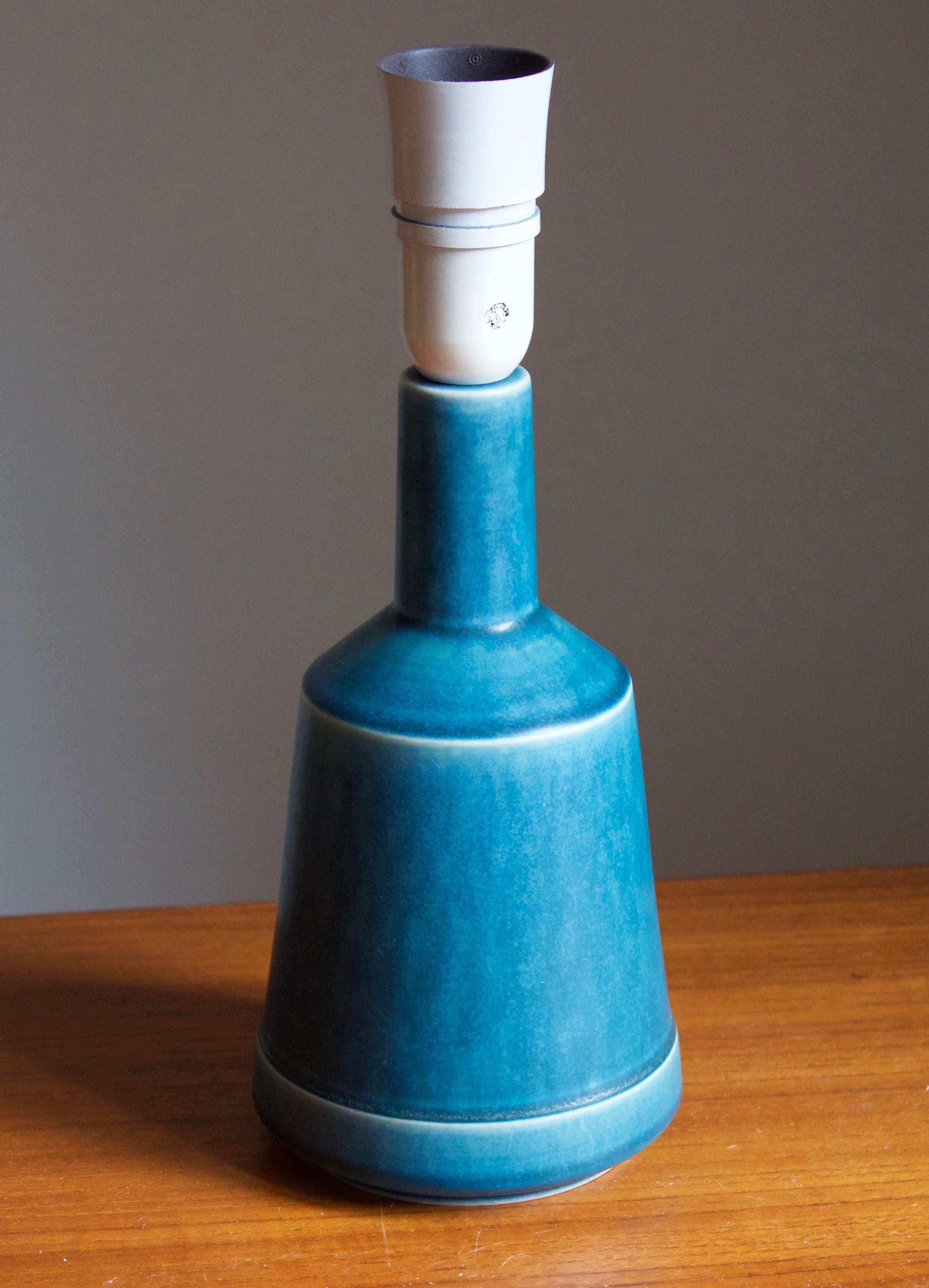 Danish Desiree Stentøj, Table Lamp, Blue Glazed Stoneware, Denmark, 1960s