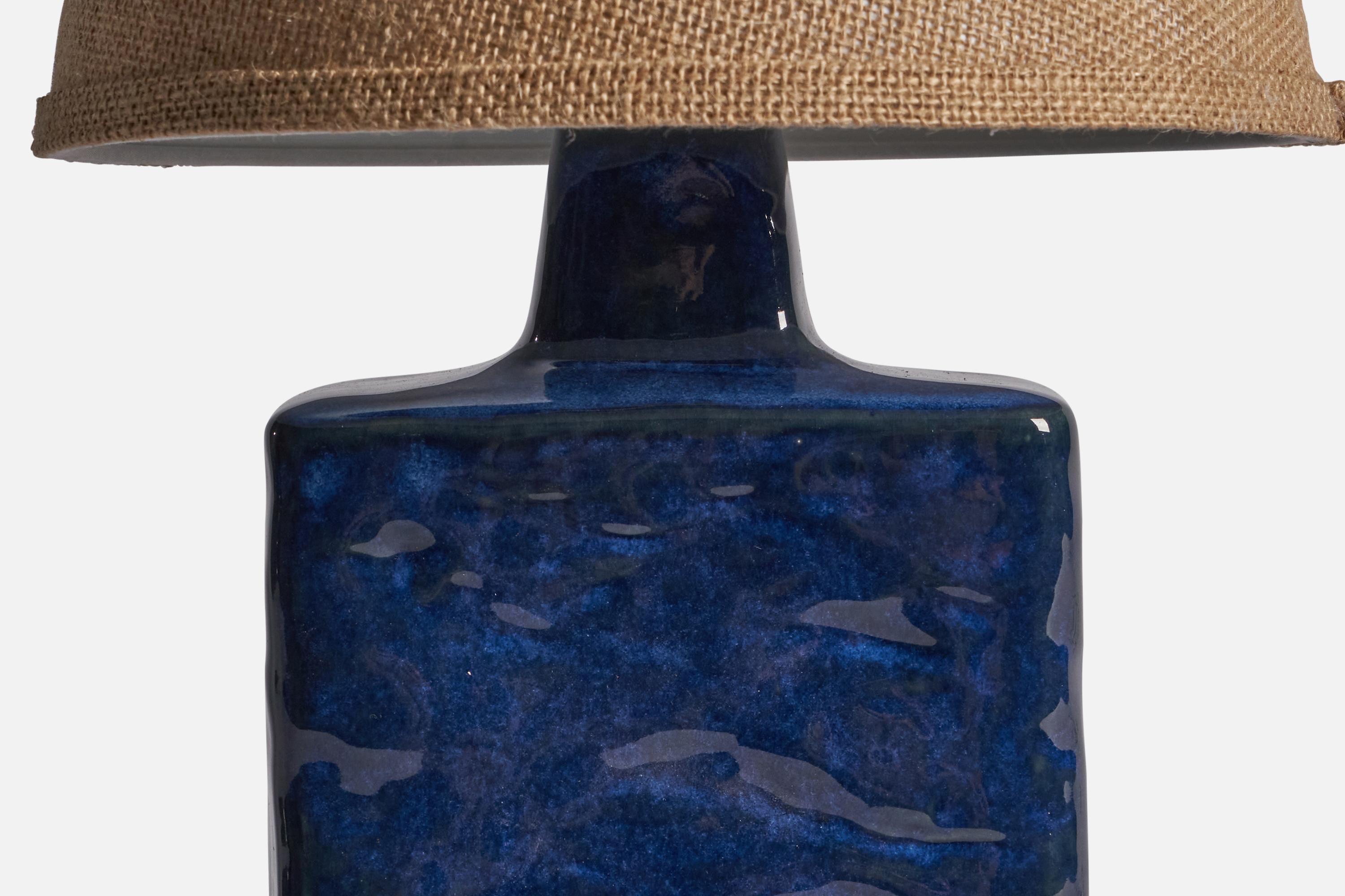 Danish Desiree Stentøj, Table Lamp, Blue-Glazed Stoneware, Denmark, 1960s For Sale