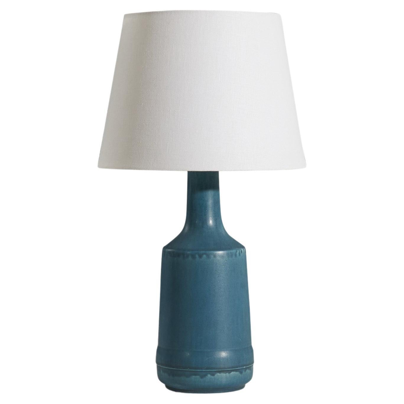 Desiree Stentøj, Table Lamp, Blue Glazed Stoneware, Denmark, 1960s For Sale