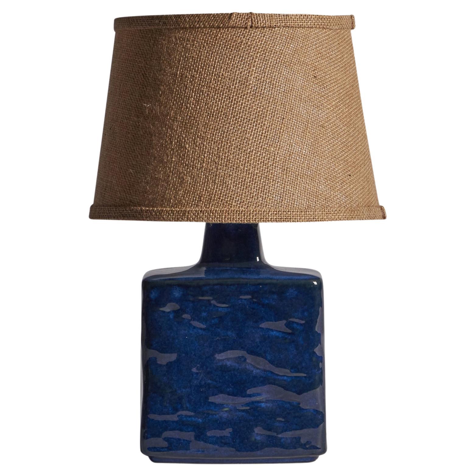 Desiree Stentøj, Table Lamp, Blue-Glazed Stoneware, Denmark, 1960s For Sale