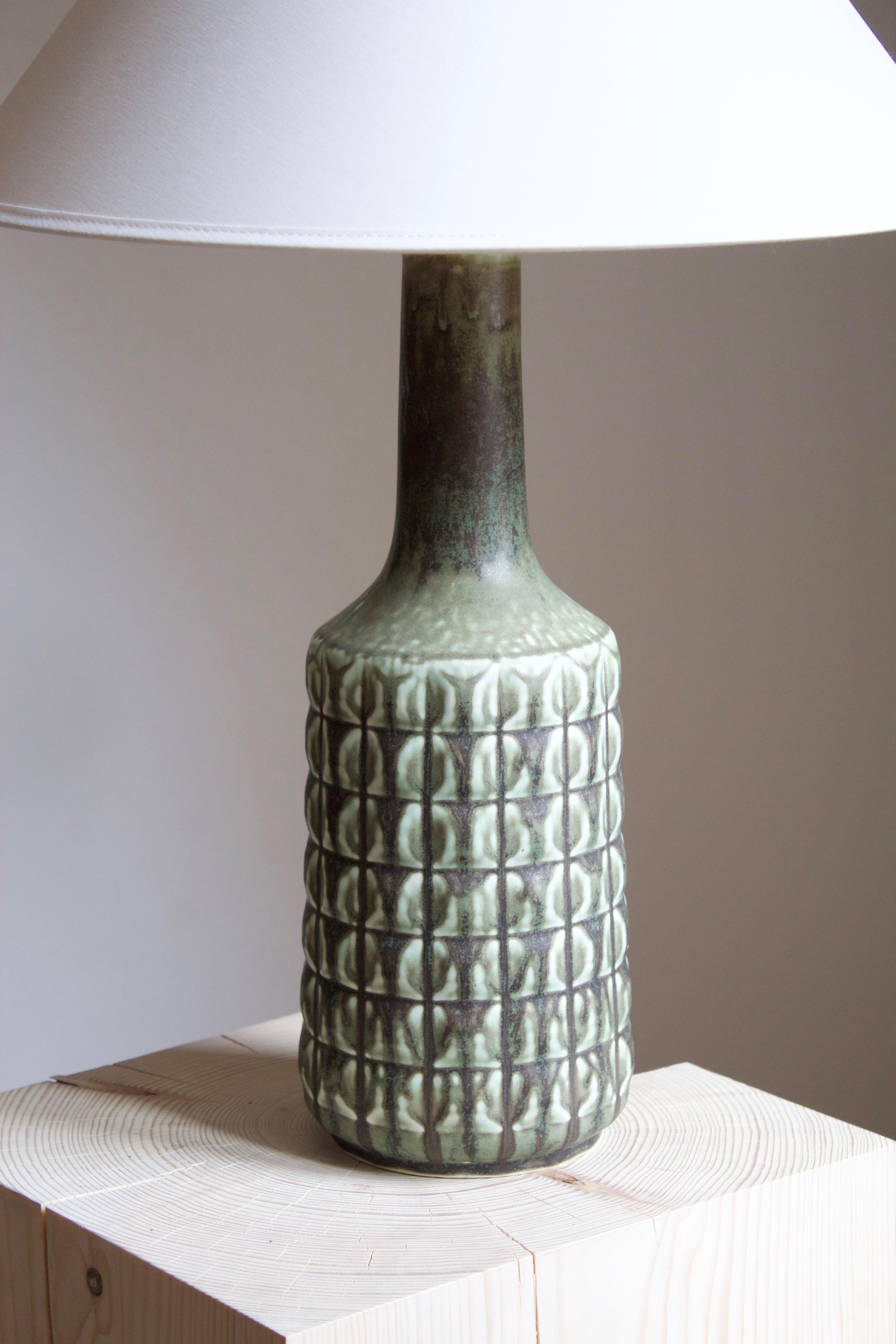 Mid-Century Modern Desiree Stentøj, Table Lamp, Green Glazed Stoneware, Denmark, 1960s