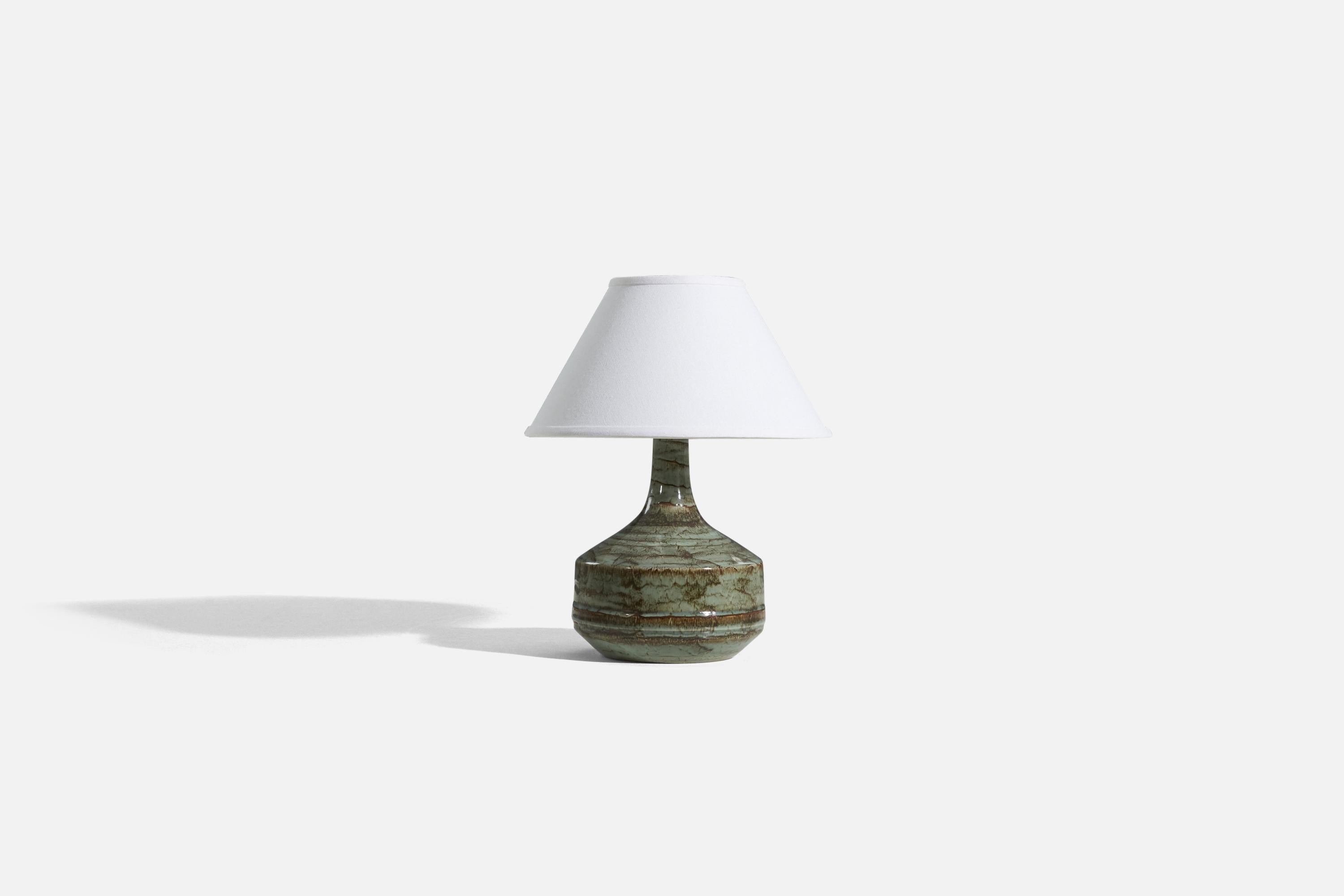 Mid-Century Modern Desiree Stentøj, Table Lamp, Green-Glazed Stoneware, Denmark, 1960s