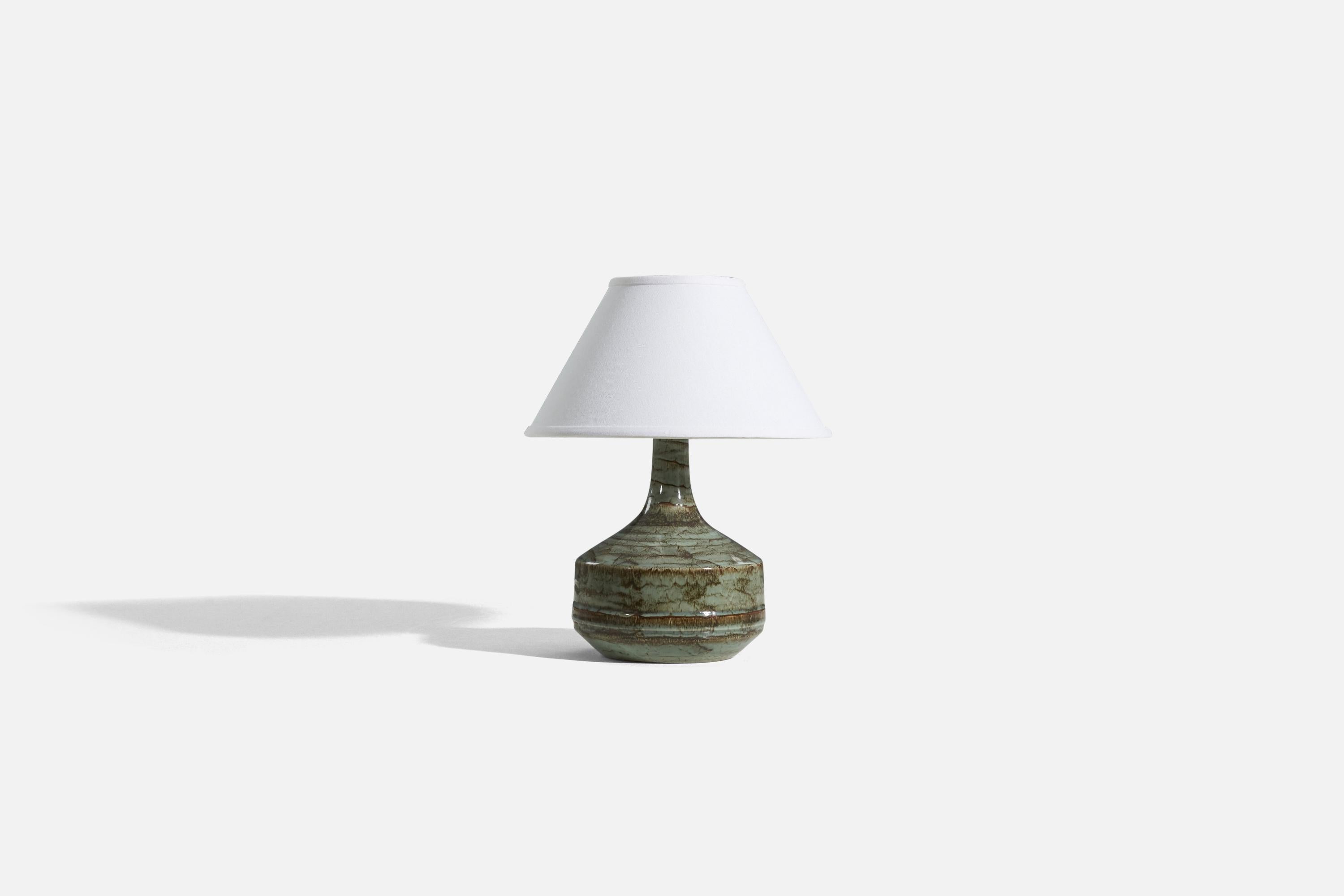 Mid-Century Modern Desiree Stentøj, Table Lamp, Green-Glazed Stoneware, Denmark, 1960s For Sale