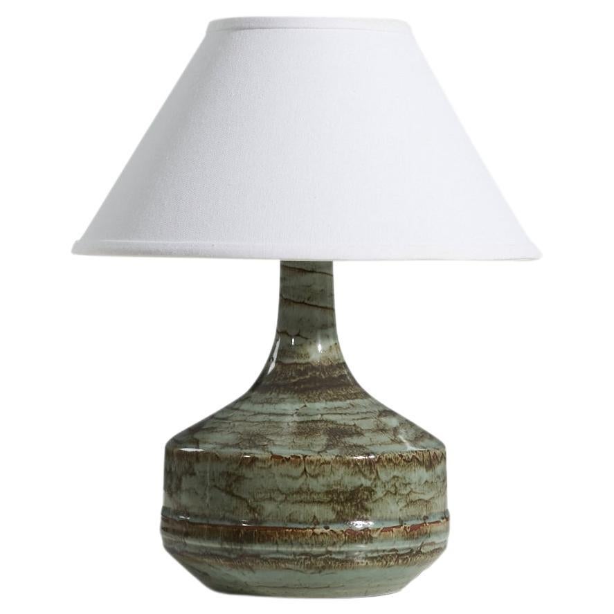 Desiree Stentøj, Table Lamp, Green-Glazed Stoneware, Denmark, 1960s For Sale