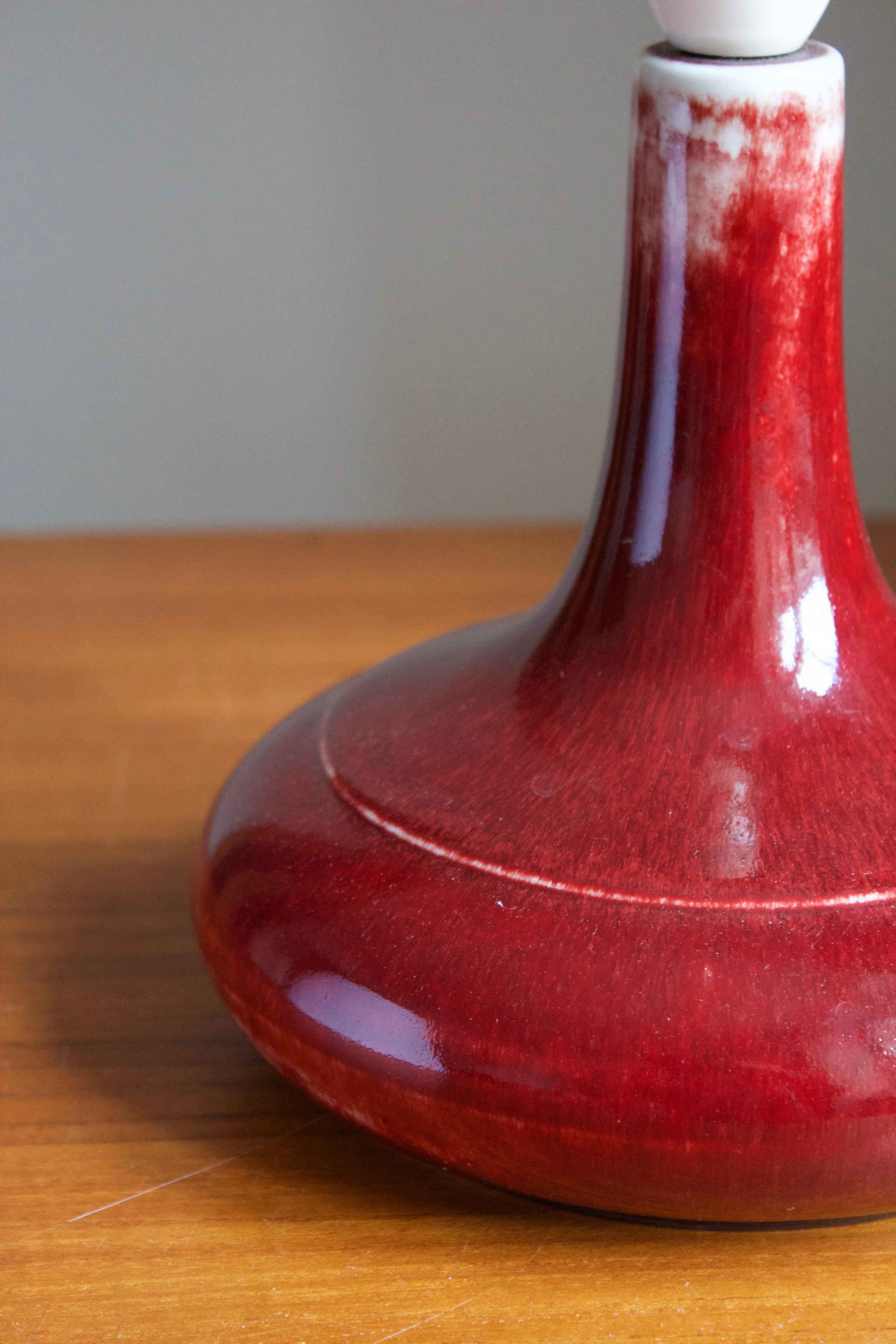 Danish Desiree Stentøj, Table Lamp, Red Glazed Stoneware, Denmark, 1960s