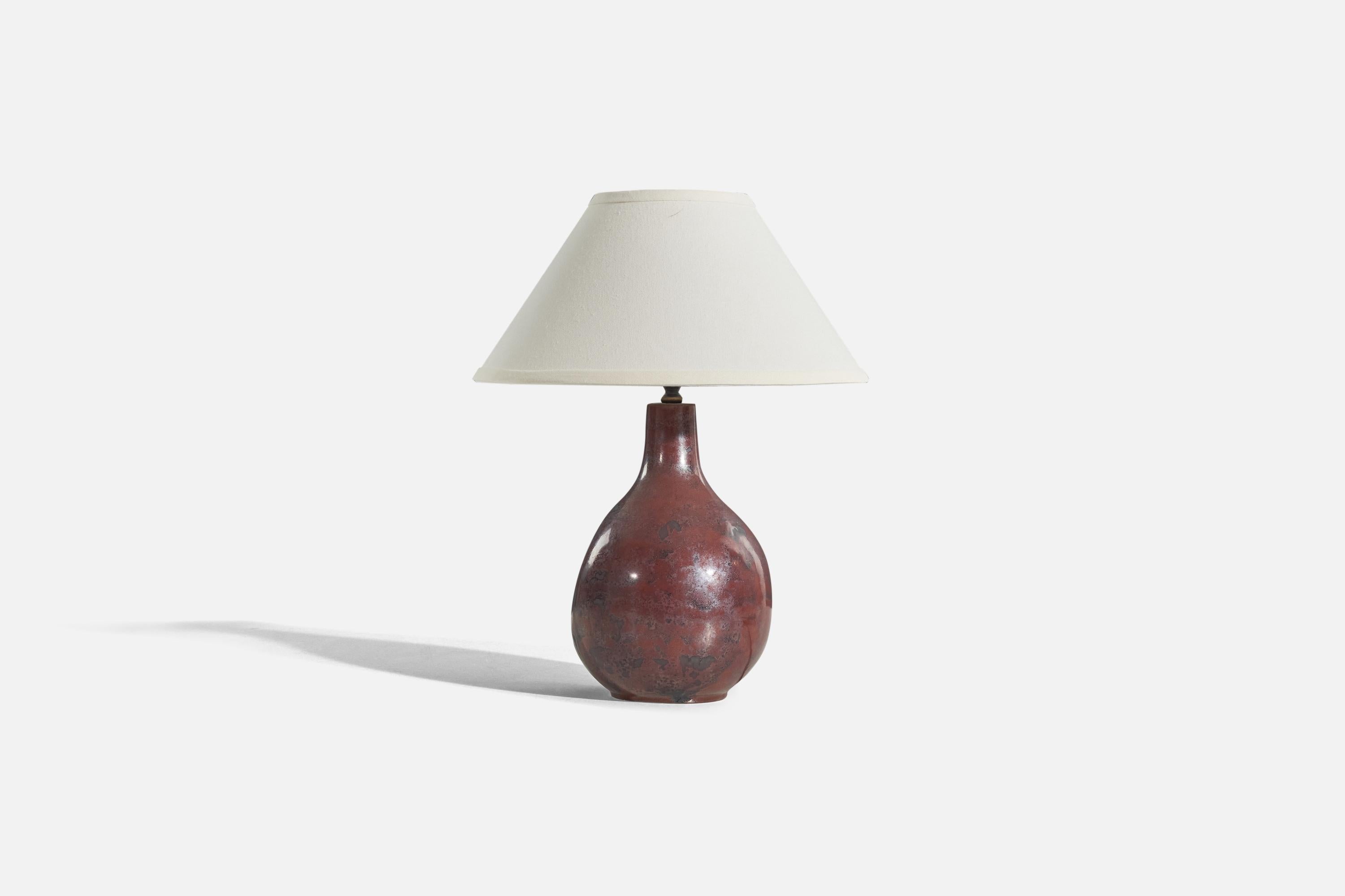 Mid-Century Modern Desiree Stentøj, Table Lamp, Red-Glazed Stoneware, Denmark, 1960s