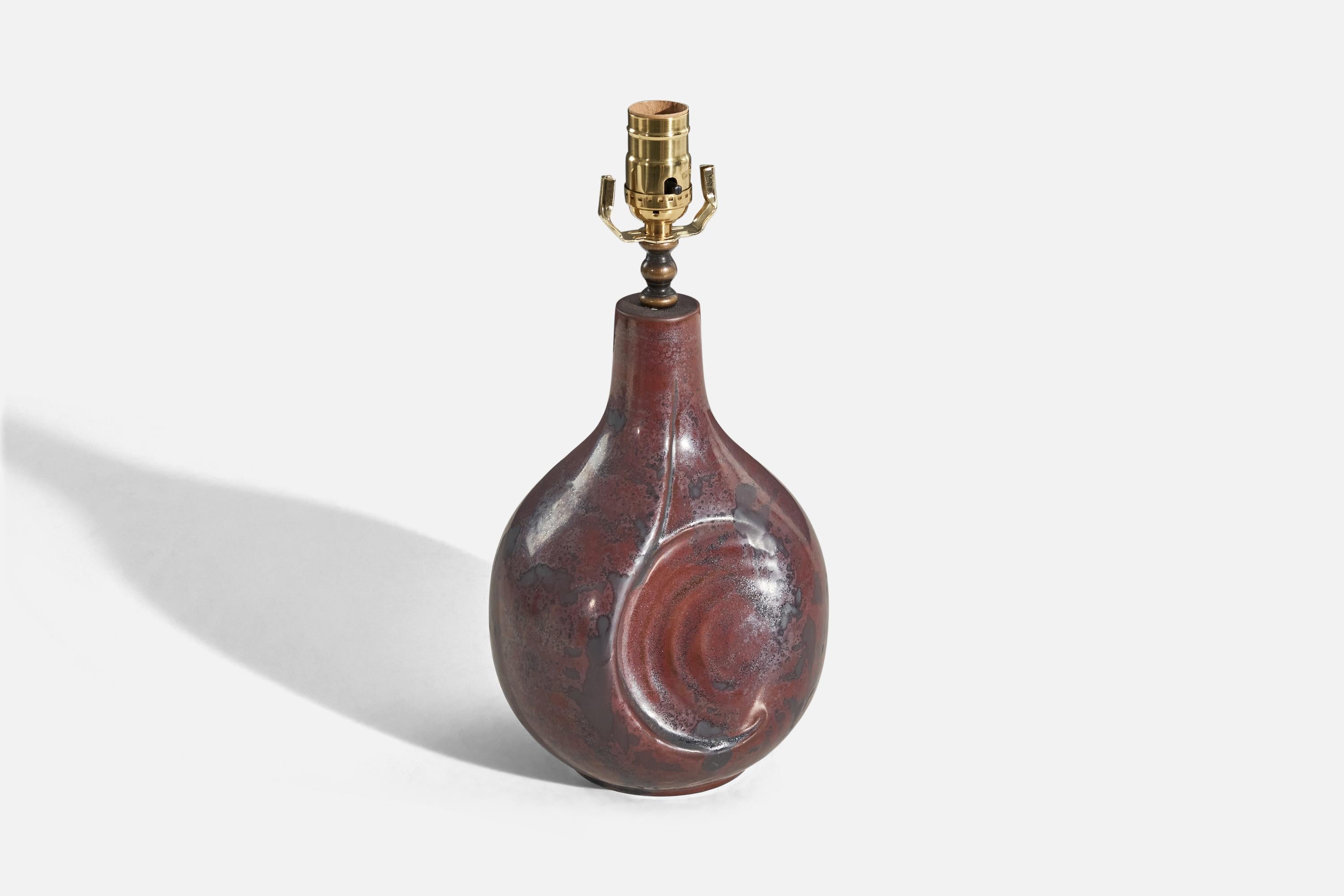 Danish Desiree Stentøj, Table Lamp, Red-Glazed Stoneware, Denmark, 1960s