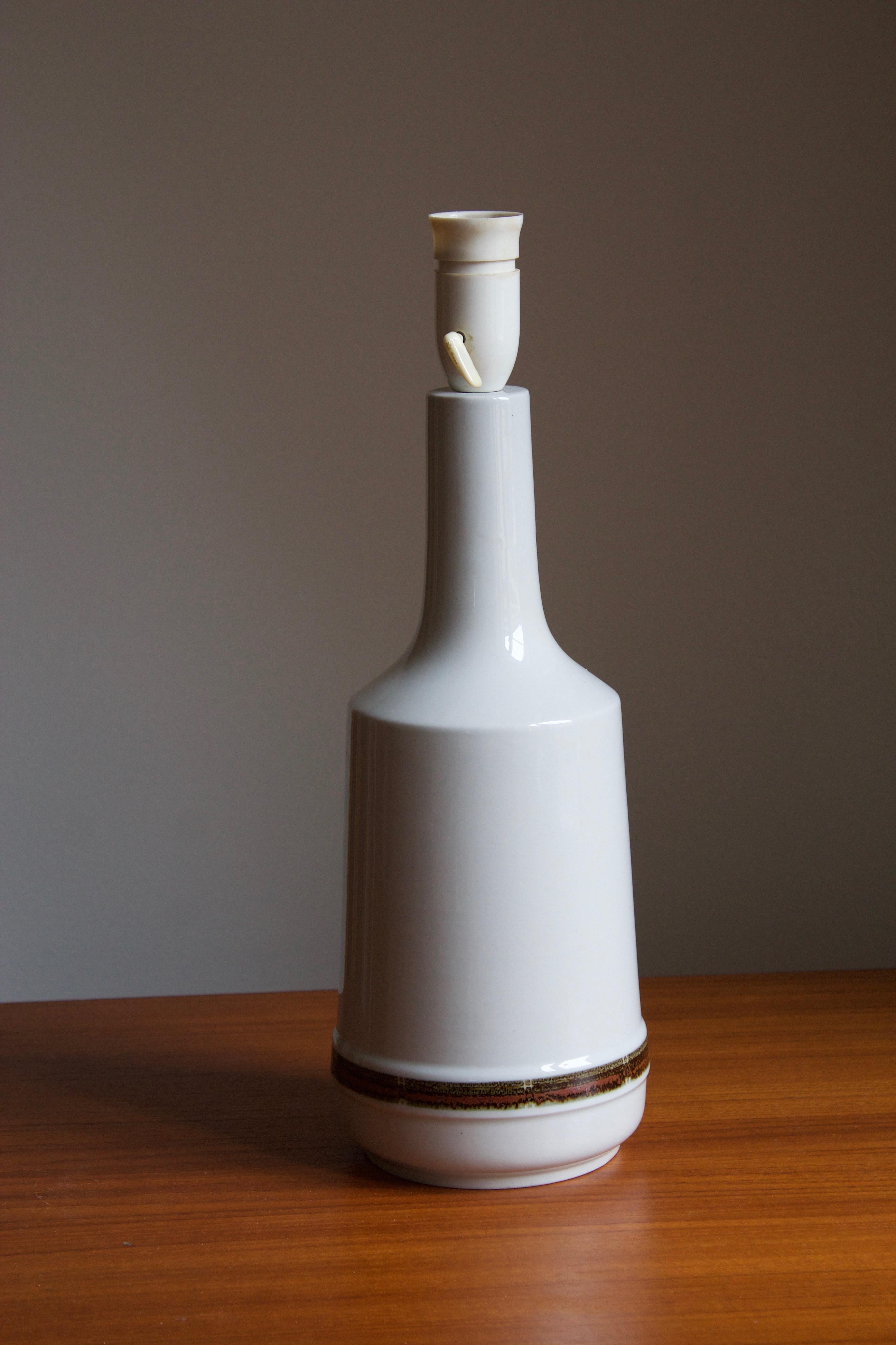Danish Desiree Stentøj, Table Lamp, White Glazed Stoneware, paper, Denmark, 1950s
