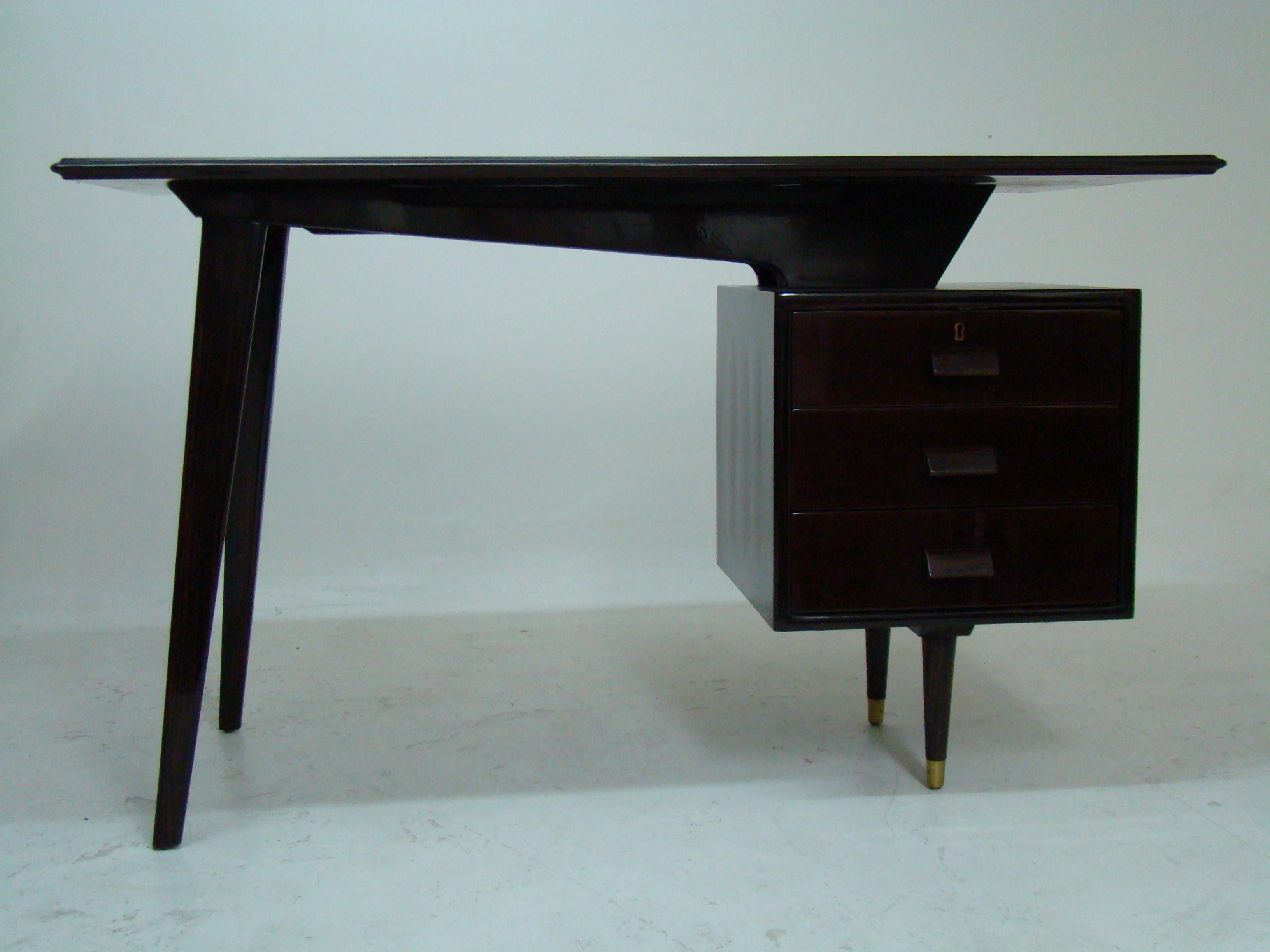 Art Deco Desk, 1950, Materials: Wood and Bronze, Made in France For Sale