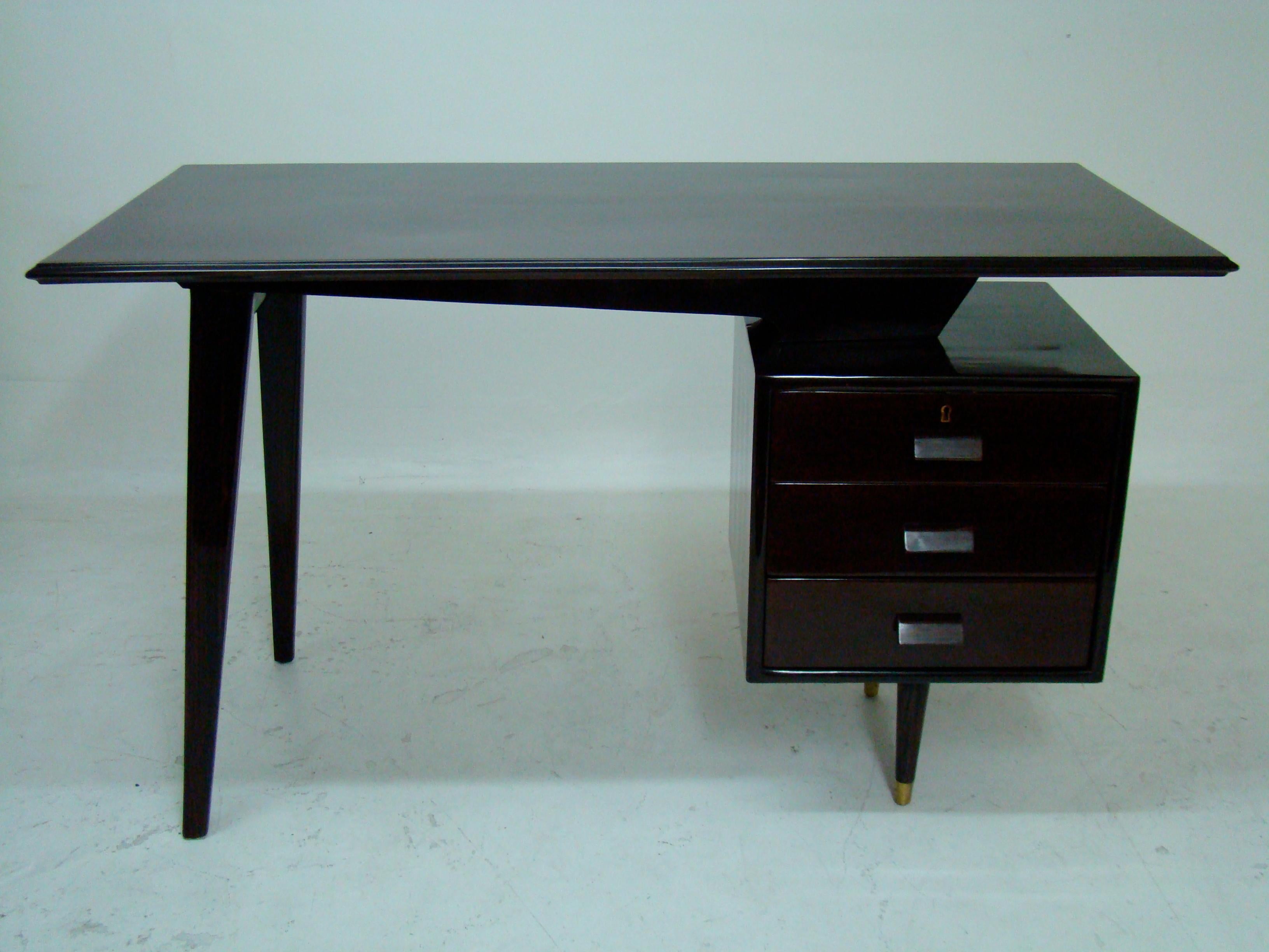 Mid-20th Century Desk, 1950, Materials: Wood and Bronze, Made in France For Sale