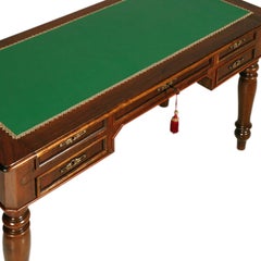 Desk 19th Century Italy Walnut Drawers Louis Philippe Green Leather Top Restored