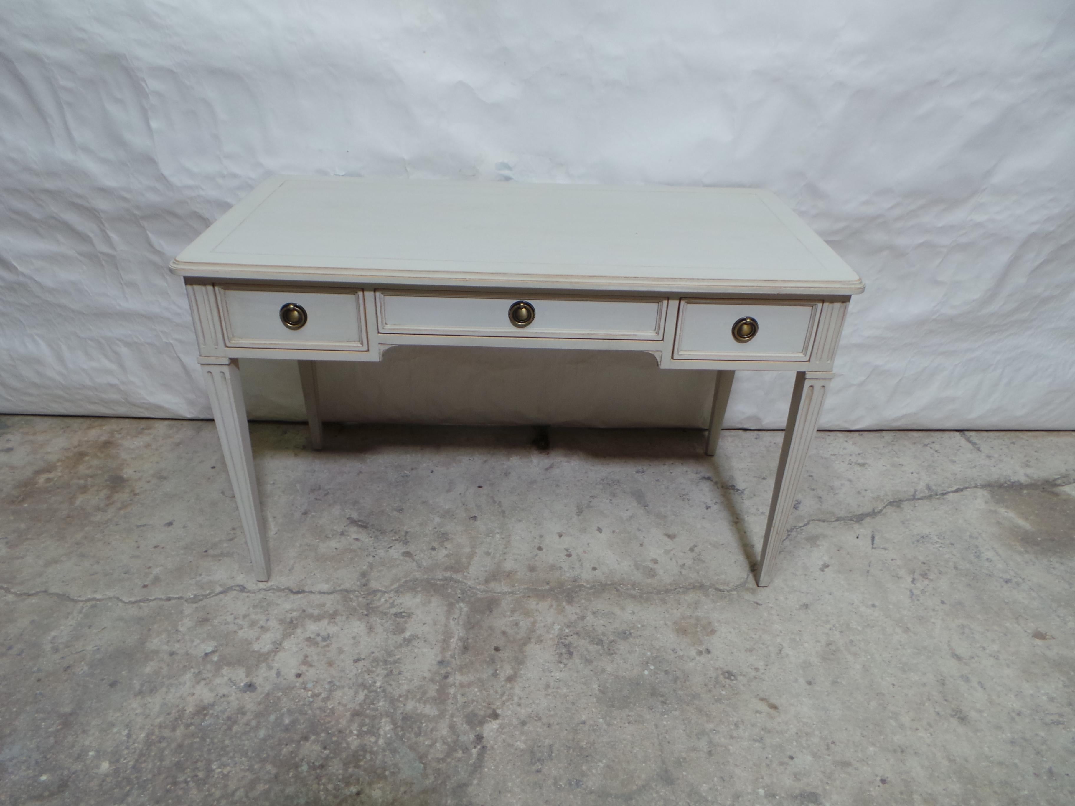 This is a Swedish Gustavian  3 drawer desk. its been restored and repainted with Milk Paints 