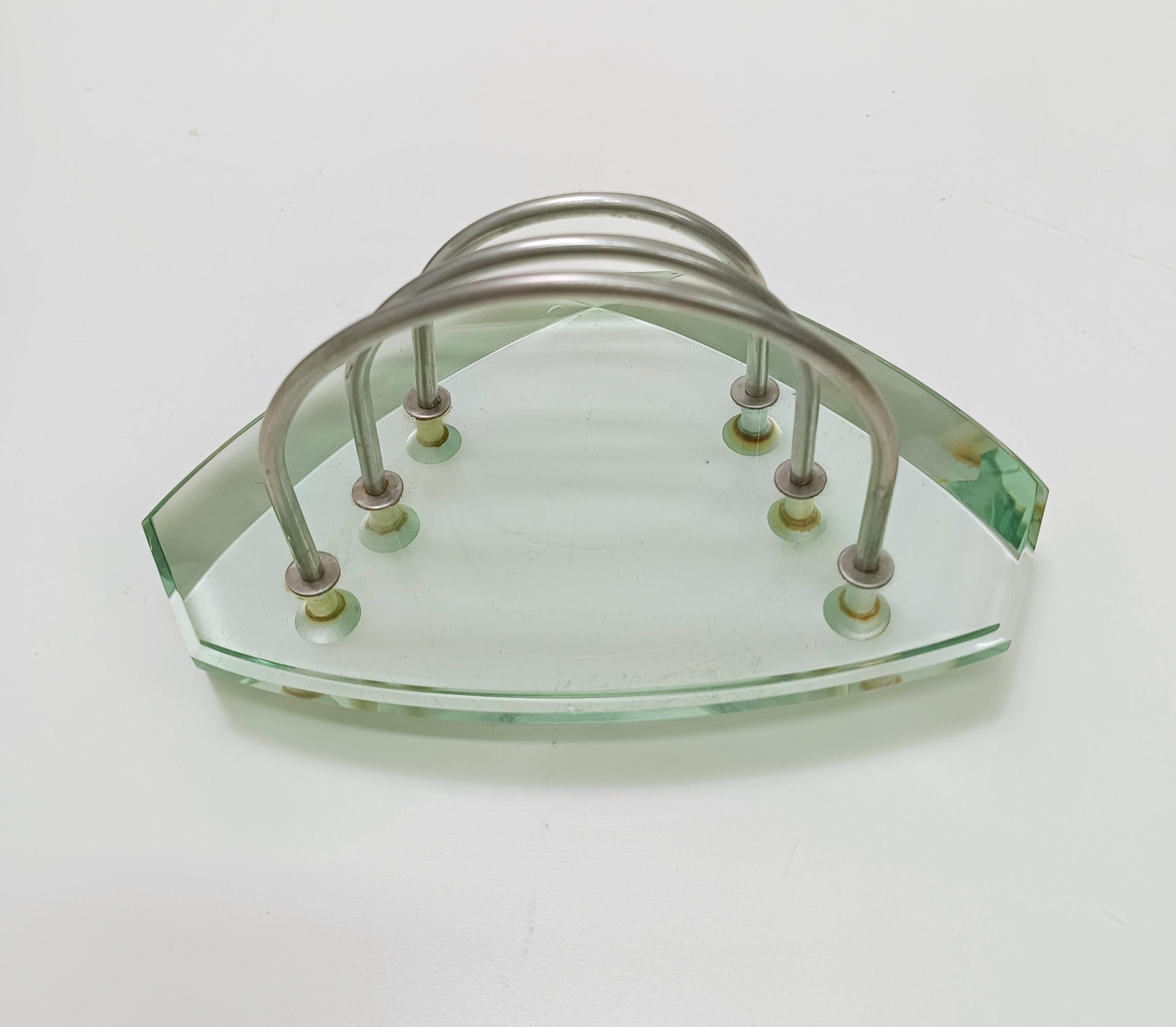Milieu du XXe siècle Accessoires de bureau aigue-marine porte-lettres attribué à Fontana Arte, Italie en vente