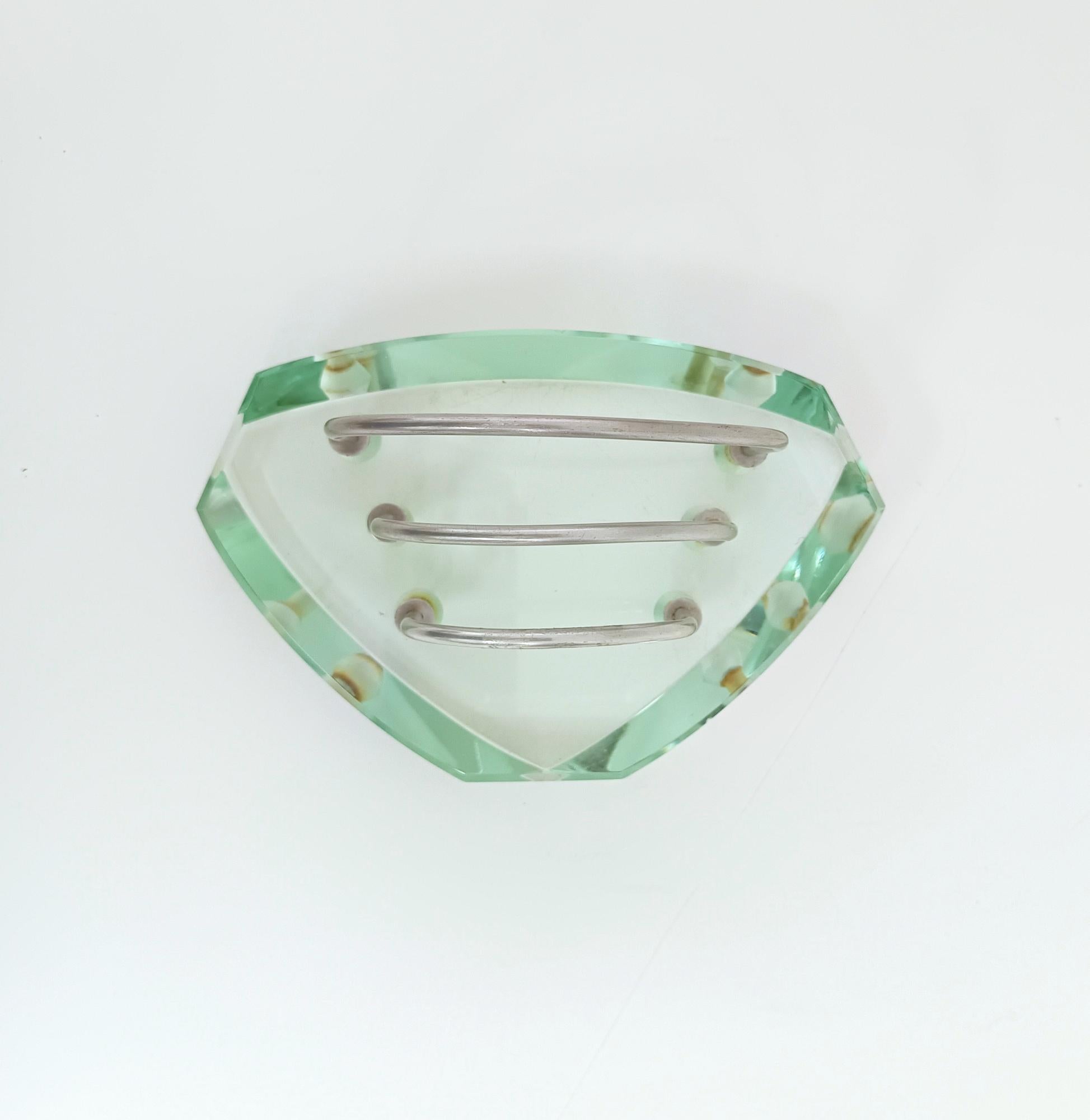 Métal Accessoires de bureau aigue-marine porte-lettres attribué à Fontana Arte, Italie en vente