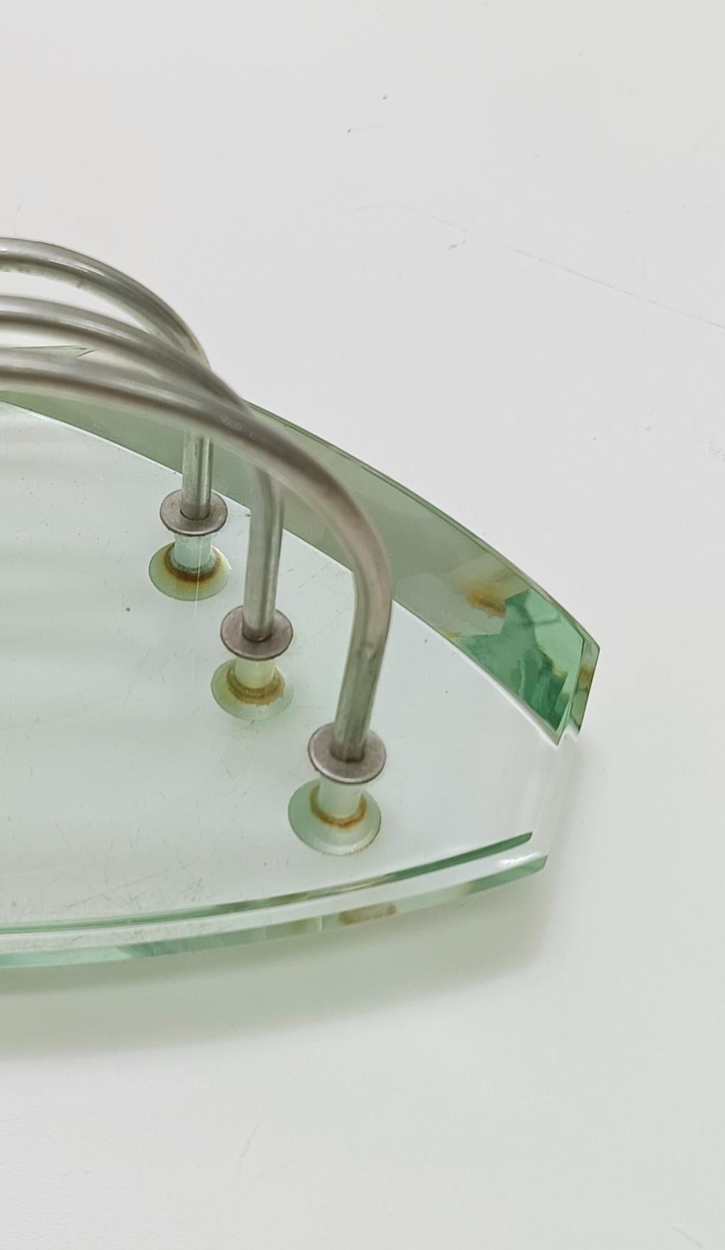 Metallo Accessori da scrivania - Porta lettere in vetro acquamarina attr. a Fontana Arte, Italia in vendita
