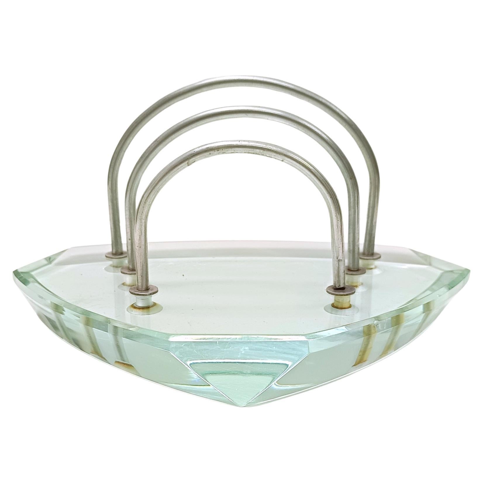 Accessoires de bureau aigue-marine porte-lettres attribué à Fontana Arte, Italie en vente