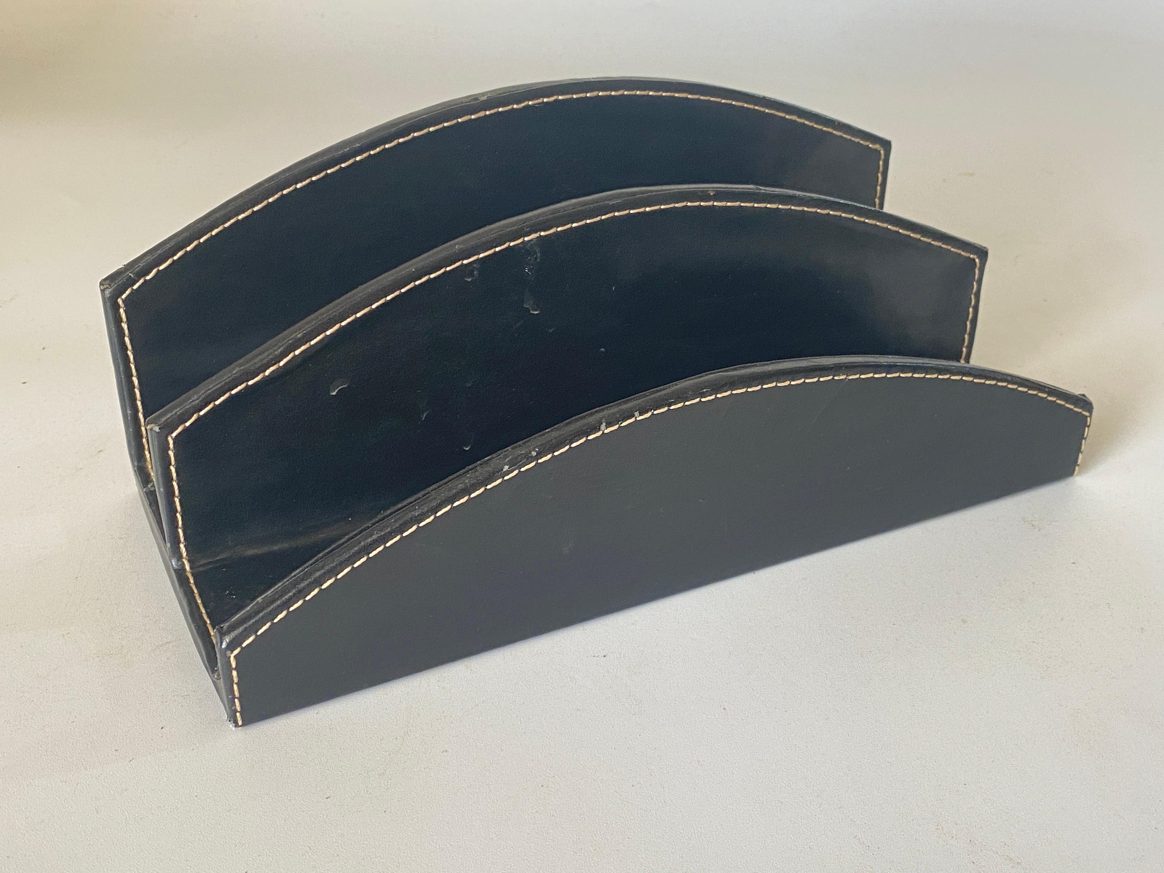 Leather Desk Accessories, Letter Holder by Jacques Adnet, France, 1940 For Sale
