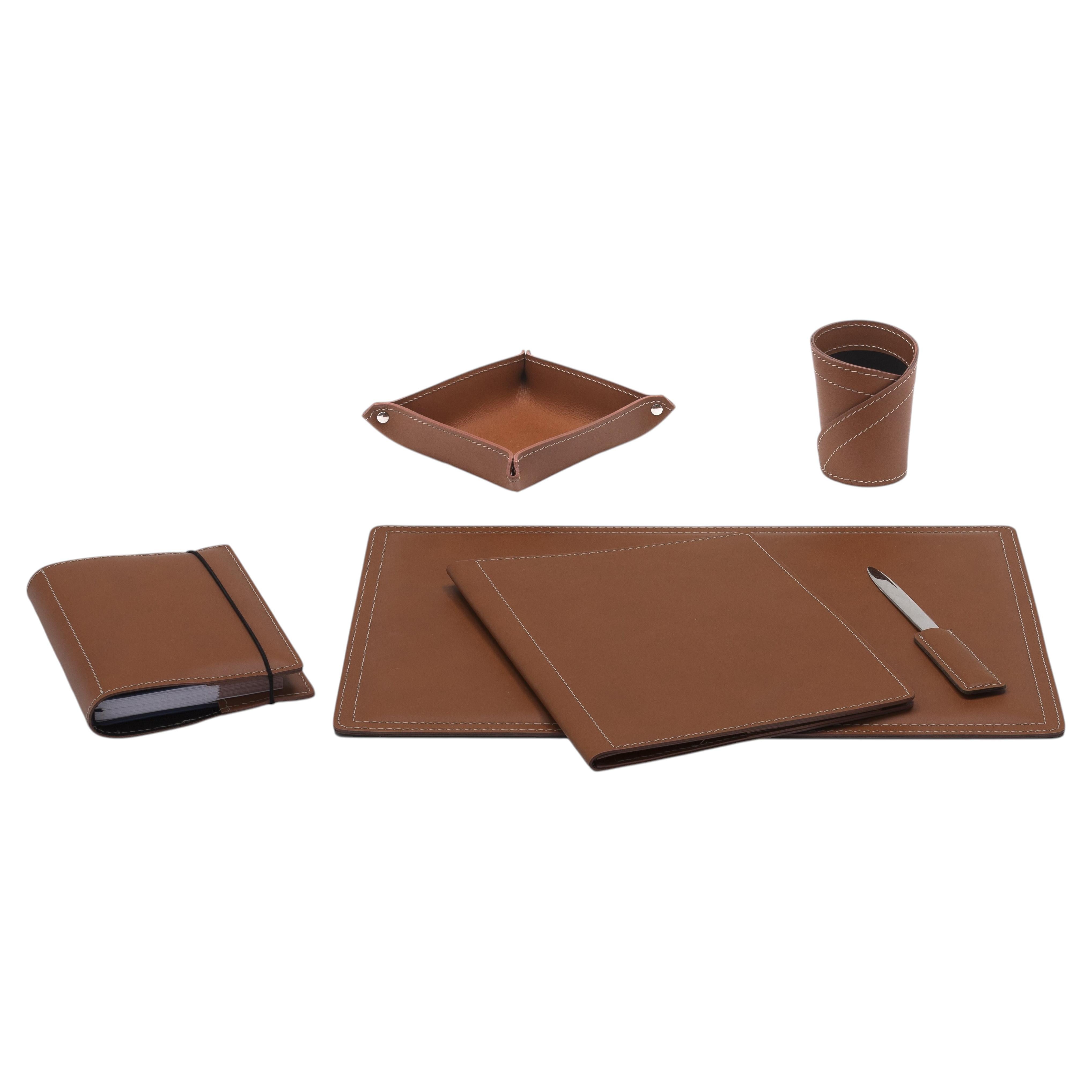ASCANIO 6-Piece Leather Desk Accessories Set by Limac Design, Italy